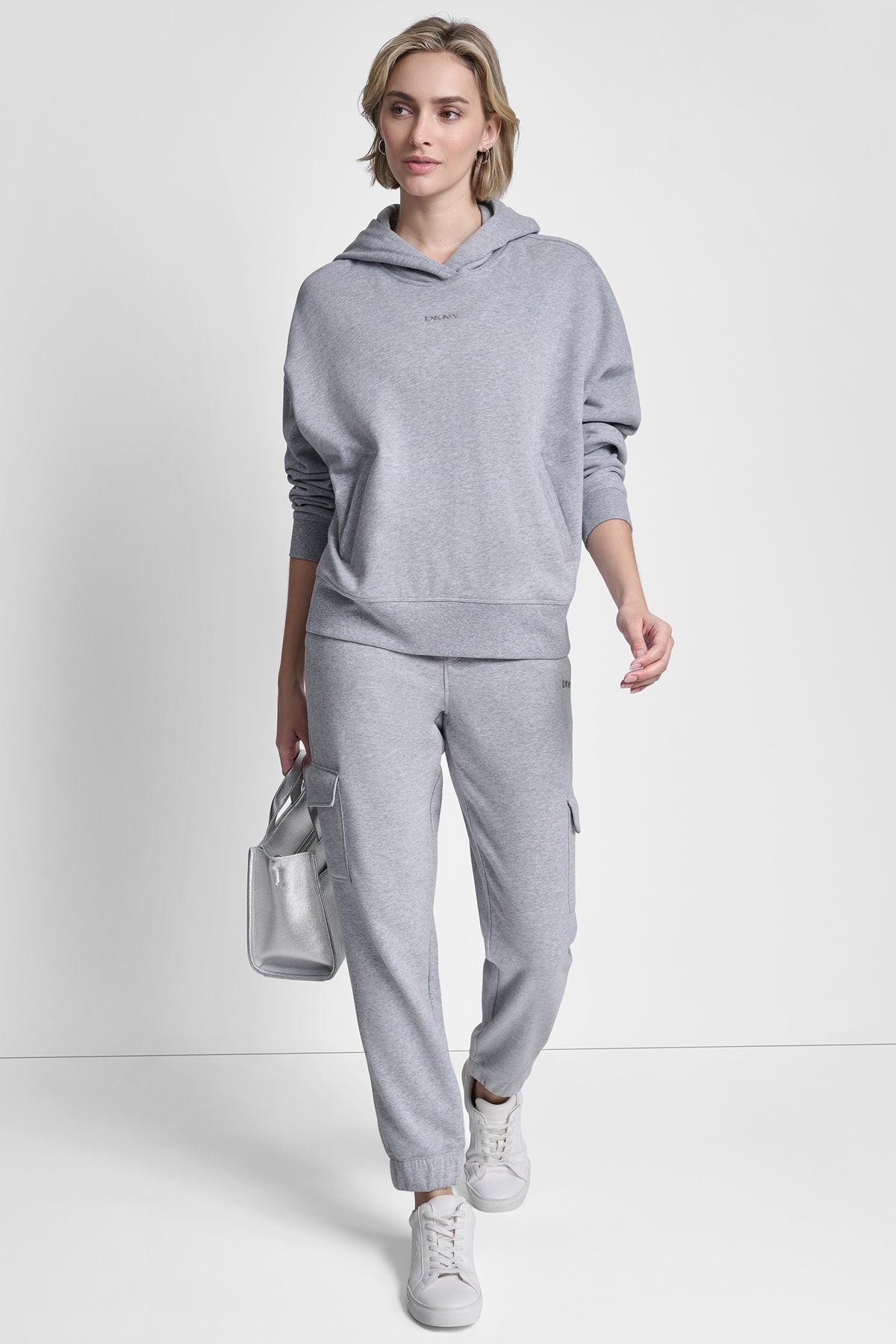 Metallic Bubble Logo Fleece Drop Shoulder Hoodie | DKNY
