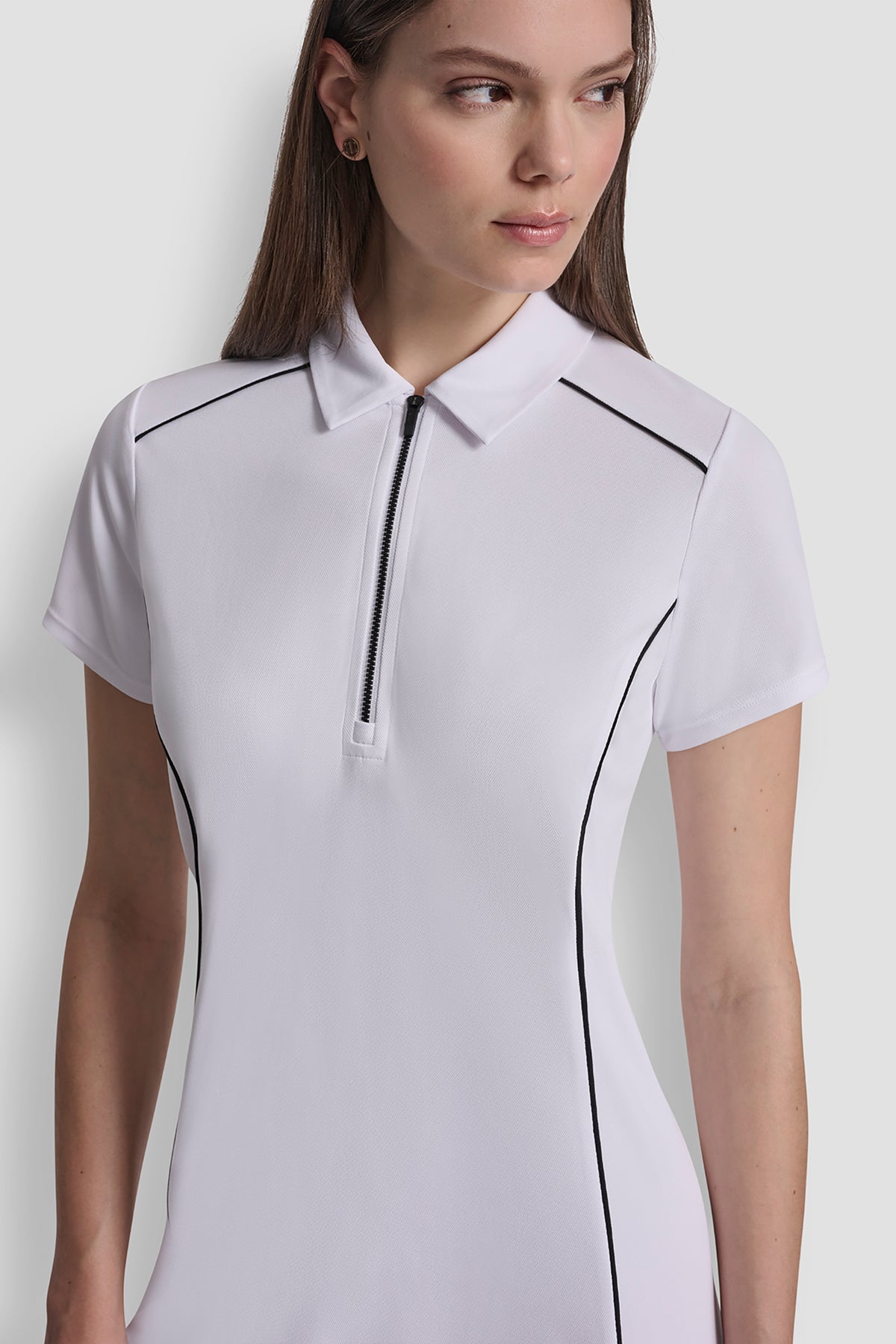 HALF-ZIP POLO DRESS WITH CONTRAST PIPING VIEW 2