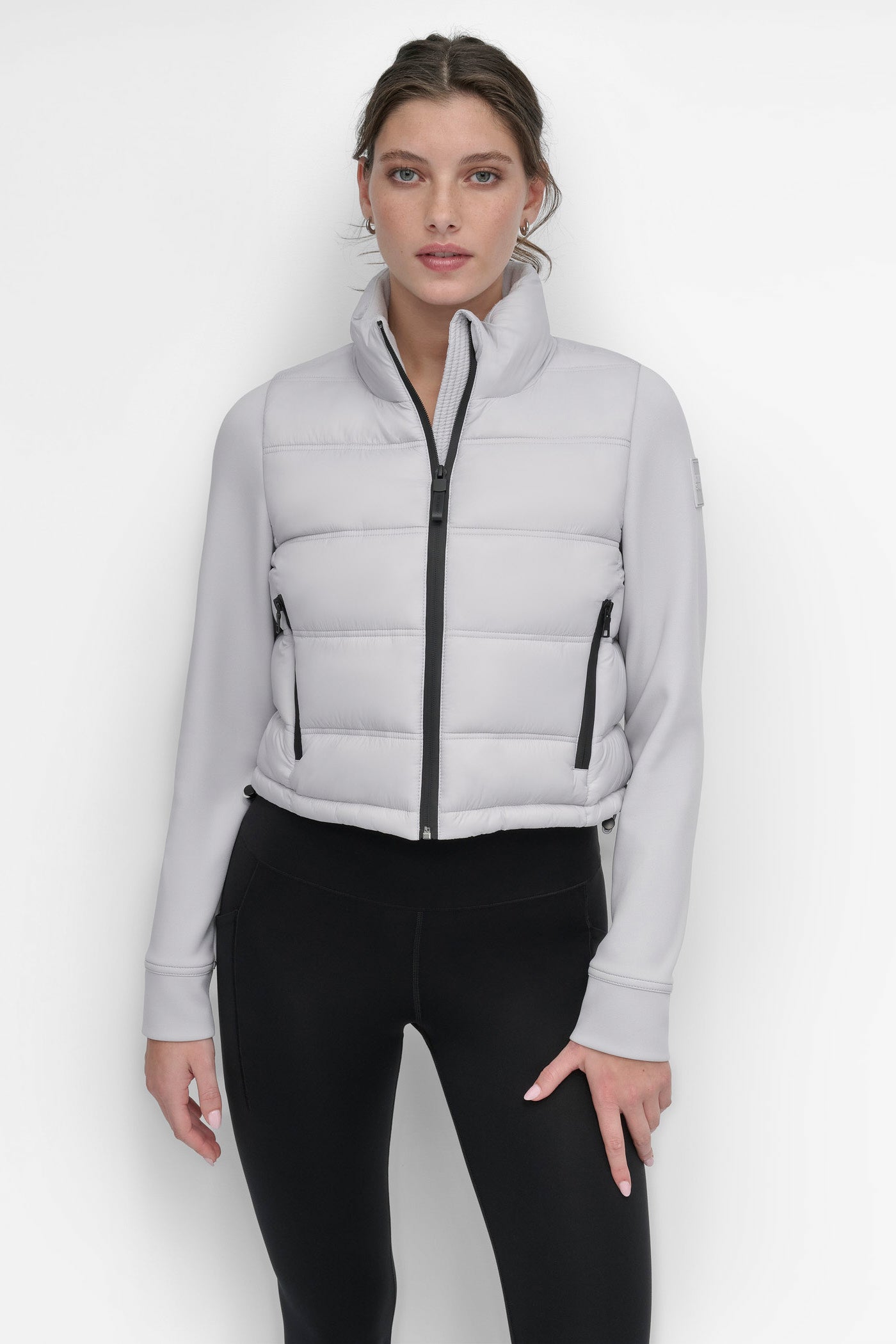 CROPPED SCUBA MIX PUFFER JACKET WITH POCKETS VIEW 1 | WOMENS COATS & JACKETS CROPPED SCUBA MIX PUFFER JACKET WITH POCKETS VIEW 1 | WOMENS COATS & JACKETS