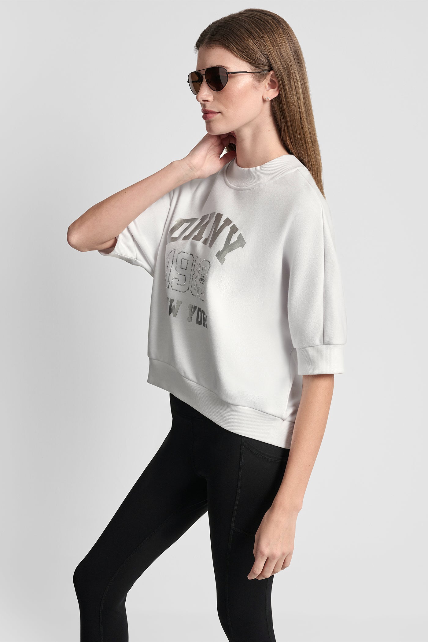 COTTON-BLEND TERRY SHORT SLEEVE LOGO HIGH-LOW TEE VIEW 4 | Women's Clearance COTTON-BLEND TERRY SHORT SLEEVE LOGO HIGH-LOW TEE VIEW 4 | Women's Clearance