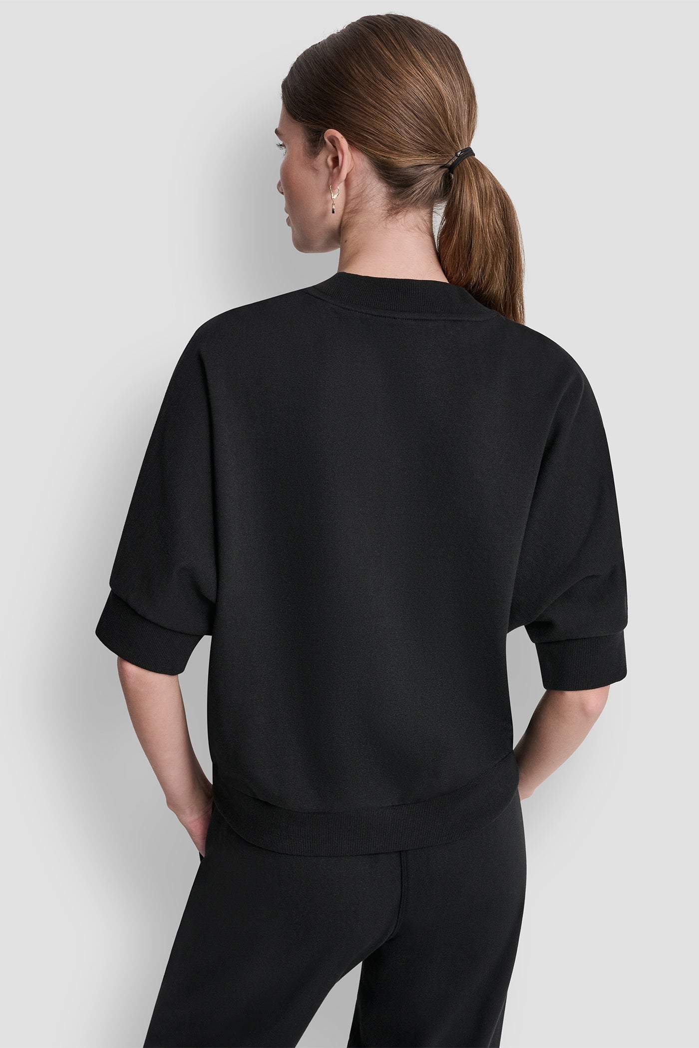 Cotton Blend Terry Short Sleeve Logo High Low Tee | Pullover | DKNY