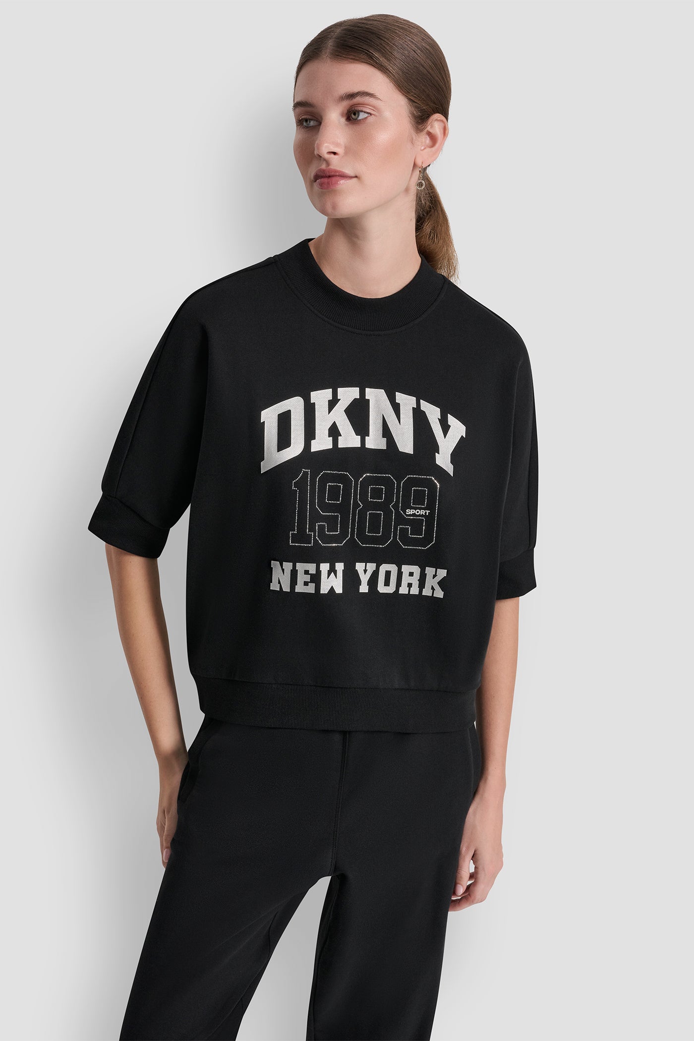 Cotton Blend Terry Short Sleeve Logo High Low Tee | Pullover | DKNY