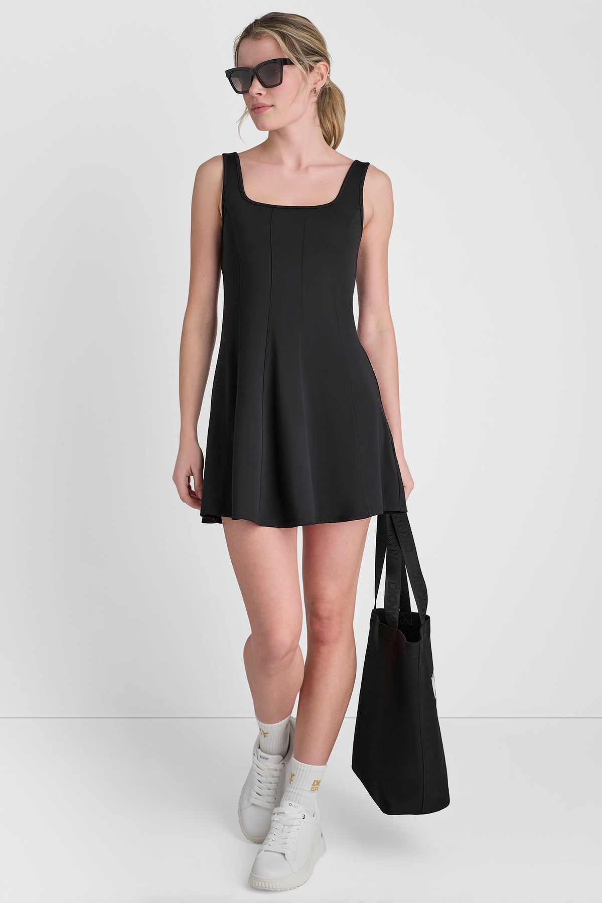 DKNY Women's Balance Compression Dress With Built-In Shorts in Black