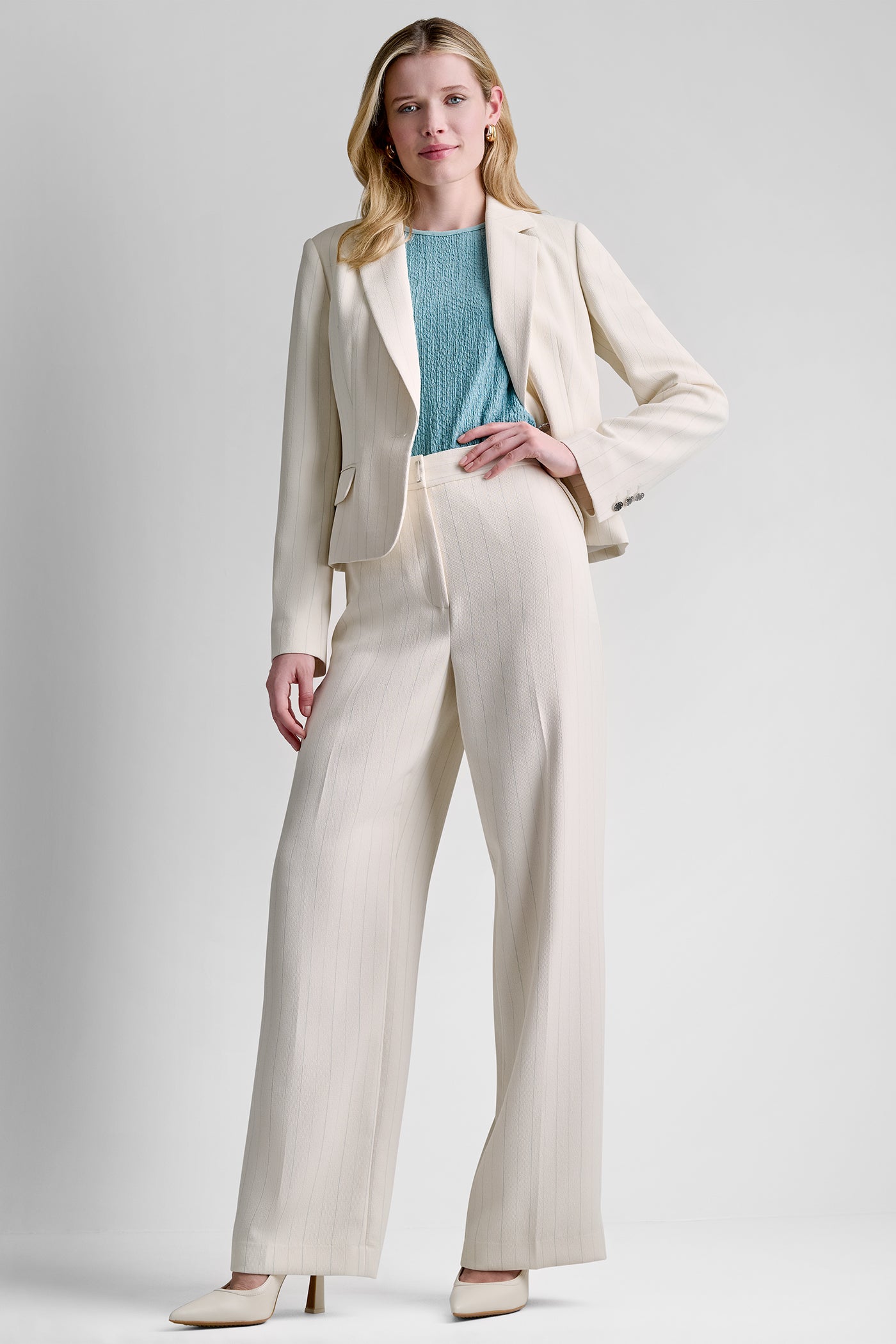 PINSTRIPE ONE-BUTTON BLAZER View 1 | DKNY25 PINSTRIPE ONE-BUTTON BLAZER View 1 | DKNY25