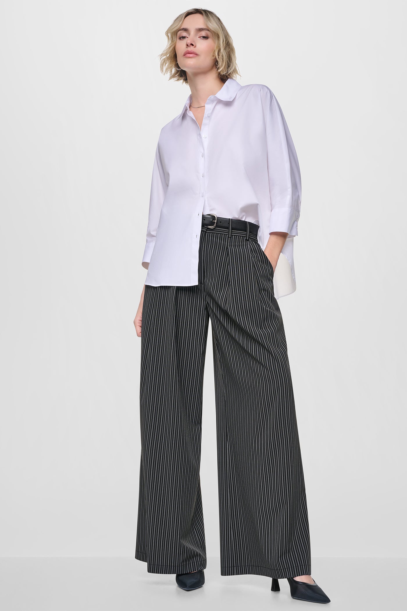 PINSTRIPE PLEATED STRAIGHT LEG COMMUTER PANT View 1 | SALE PINSTRIPE PLEATED STRAIGHT LEG COMMUTER PANT View 1 | SALE