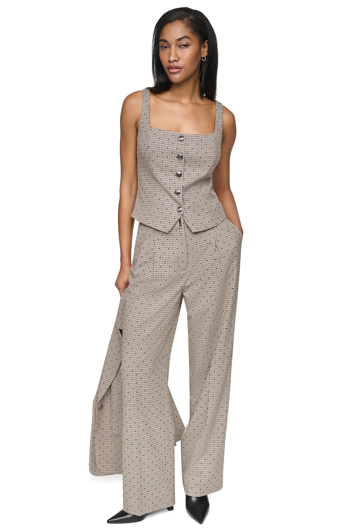HOUNDSTOOTH CHECKERED HIGH-RISE PANT VIEW 2