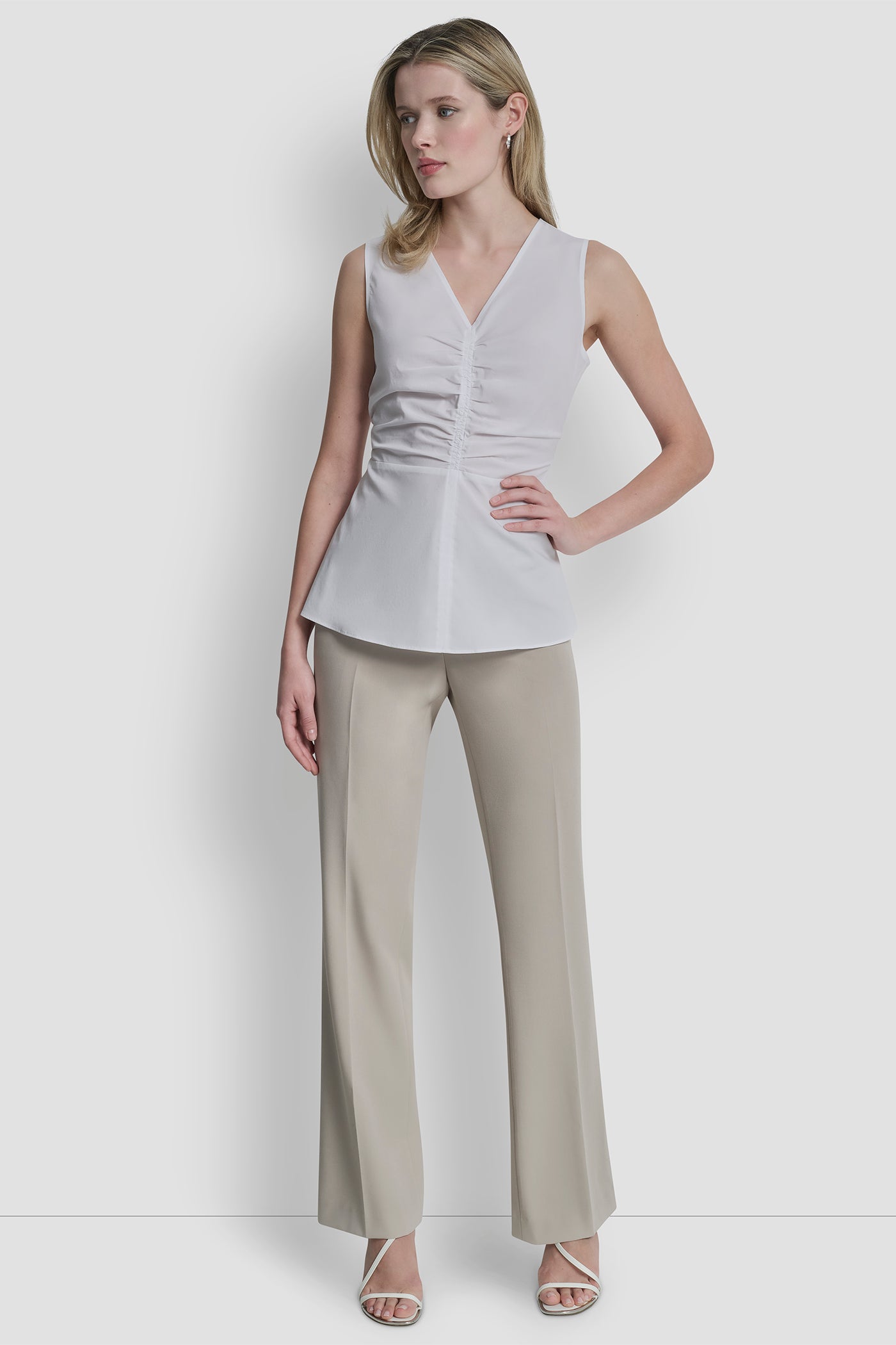 FRONT RUCHED SLEEVELESS TOP View 2 | Women's Clearance FRONT RUCHED SLEEVELESS TOP View 2 | Women's Clearance