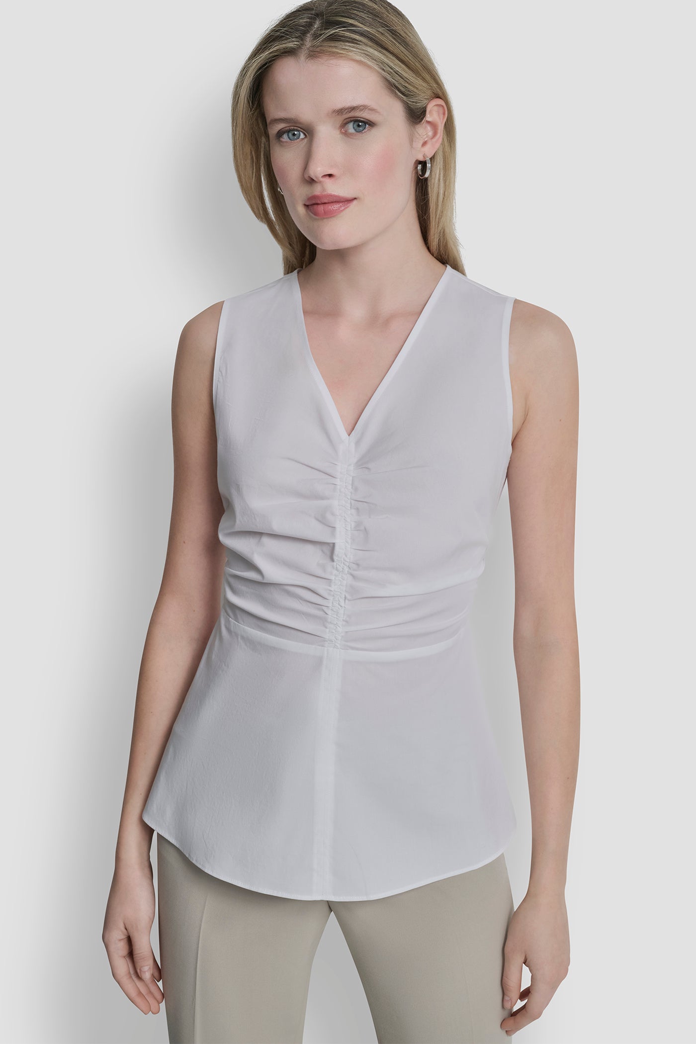 FRONT RUCHED SLEEVELESS TOP View 1 | Women's Clearance FRONT RUCHED SLEEVELESS TOP View 1 | Women's Clearance