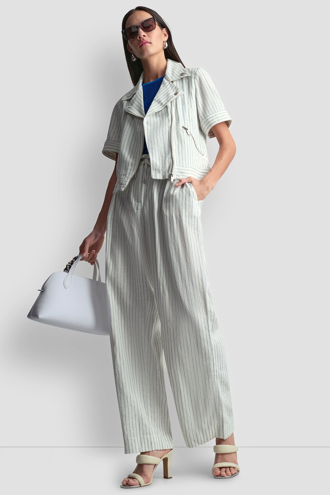 MID-RISE LINEN-BLEND PINSTRIPED PLEATED WIDE-LEG PANT VIEW 6 | Women's Clearance MID-RISE LINEN-BLEND PINSTRIPED PLEATED WIDE-LEG PANT VIEW 6 | Women's Clearance