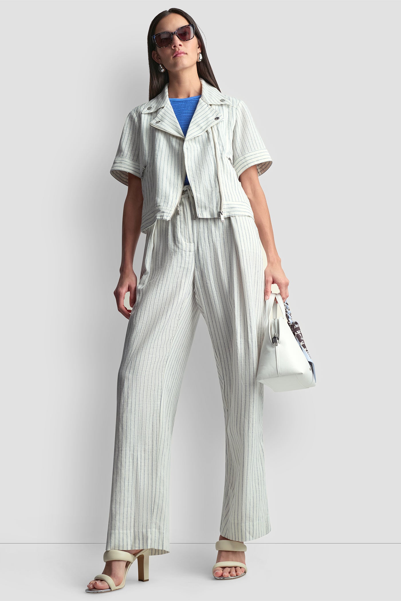 PINSTRIPE SHORT SLEEVE MOTO JACKET VIEW 8 | Women's Clearance PINSTRIPE SHORT SLEEVE MOTO JACKET VIEW 8 | Women's Clearance