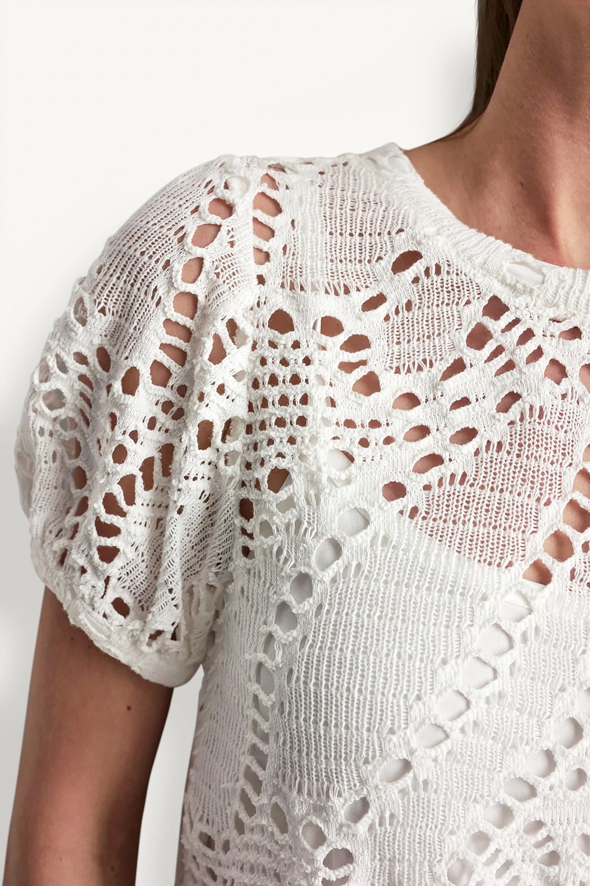 SHORT SLEEVE CROCHET LEAF TOP VIEW 2