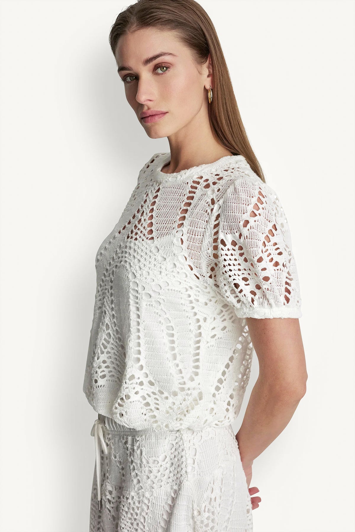 SHORT SLEEVE CROCHET LEAF TOP View 1 SHORT SLEEVE CROCHET LEAF TOP View 1