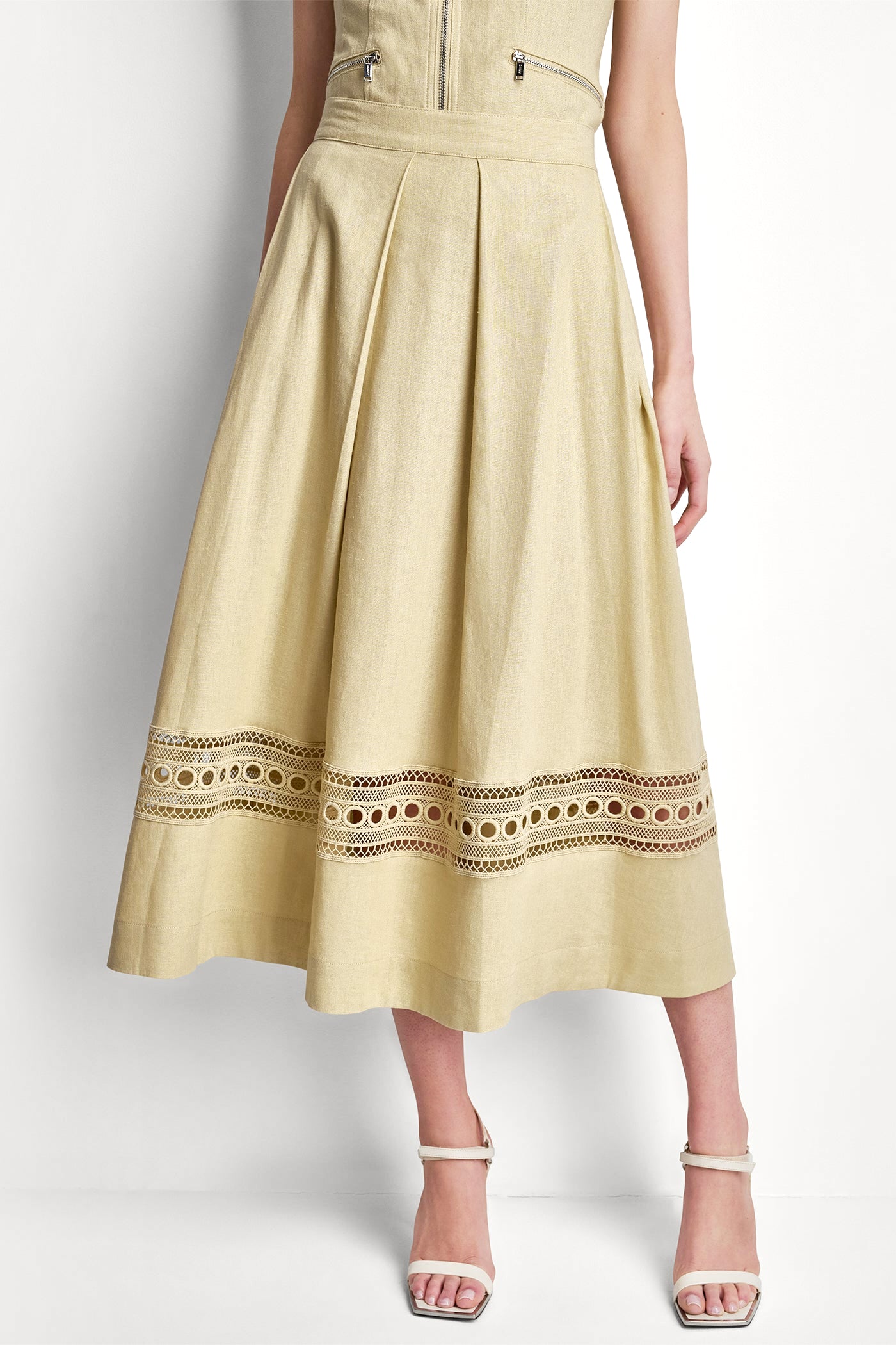 LINEN-BLEND LOOP LACE-TRIMMED PLEATED MIDI SKIRT View 2 | Women's Clearance LINEN-BLEND LOOP LACE-TRIMMED PLEATED MIDI SKIRT View 2 | Women's Clearance