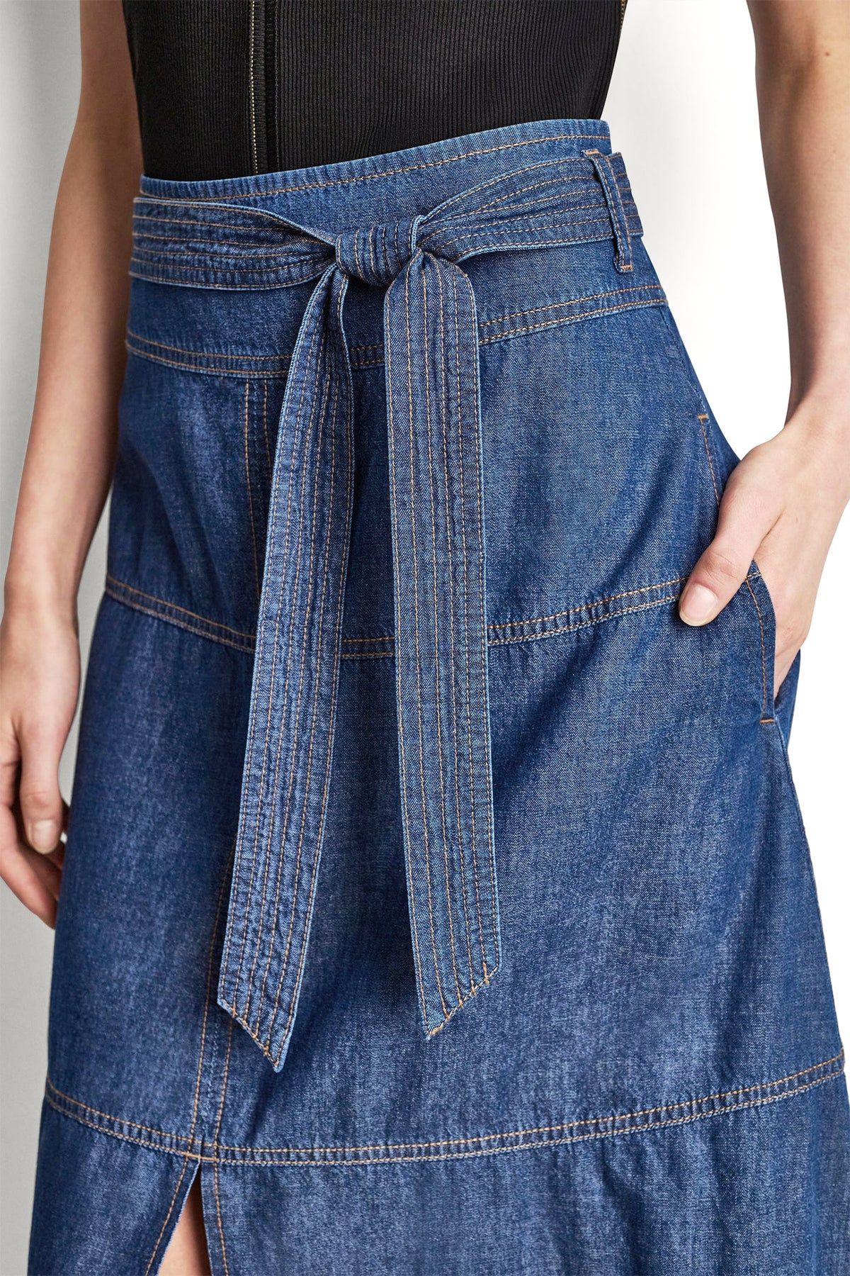 TIE WAIST CONTRAST STITCH SKIRT VIEW 2