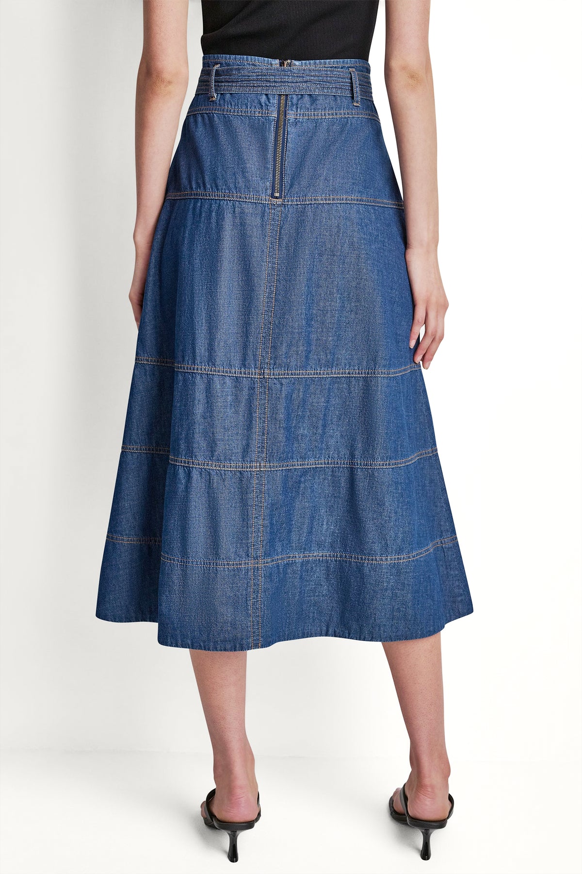 TIE WAIST CONTRAST STITCH SKIRT VIEW 2