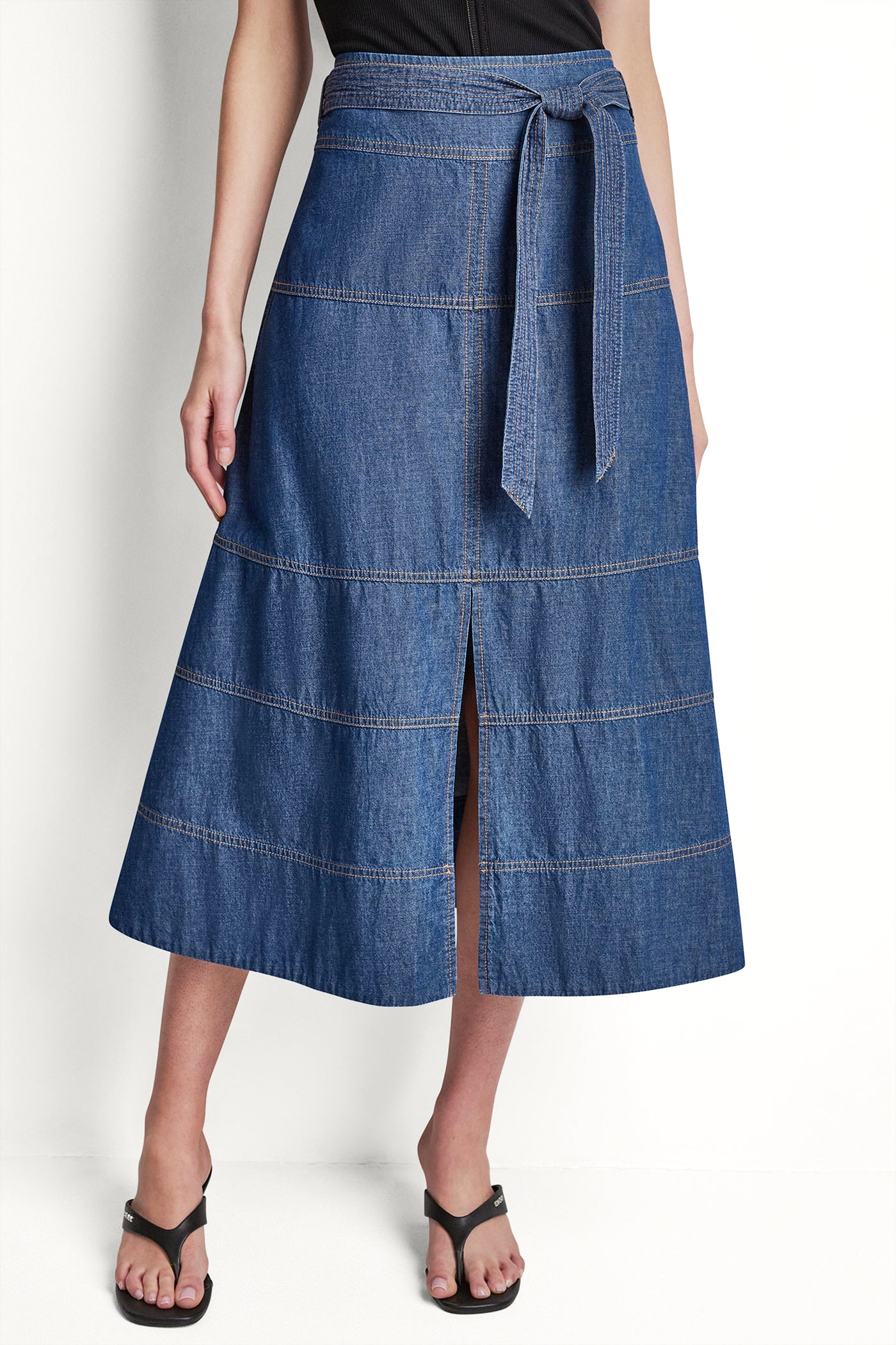 TIE WAIST CONTRAST STITCH SKIRT View 2 | Skirts TIE WAIST CONTRAST STITCH SKIRT View 2 | Skirts