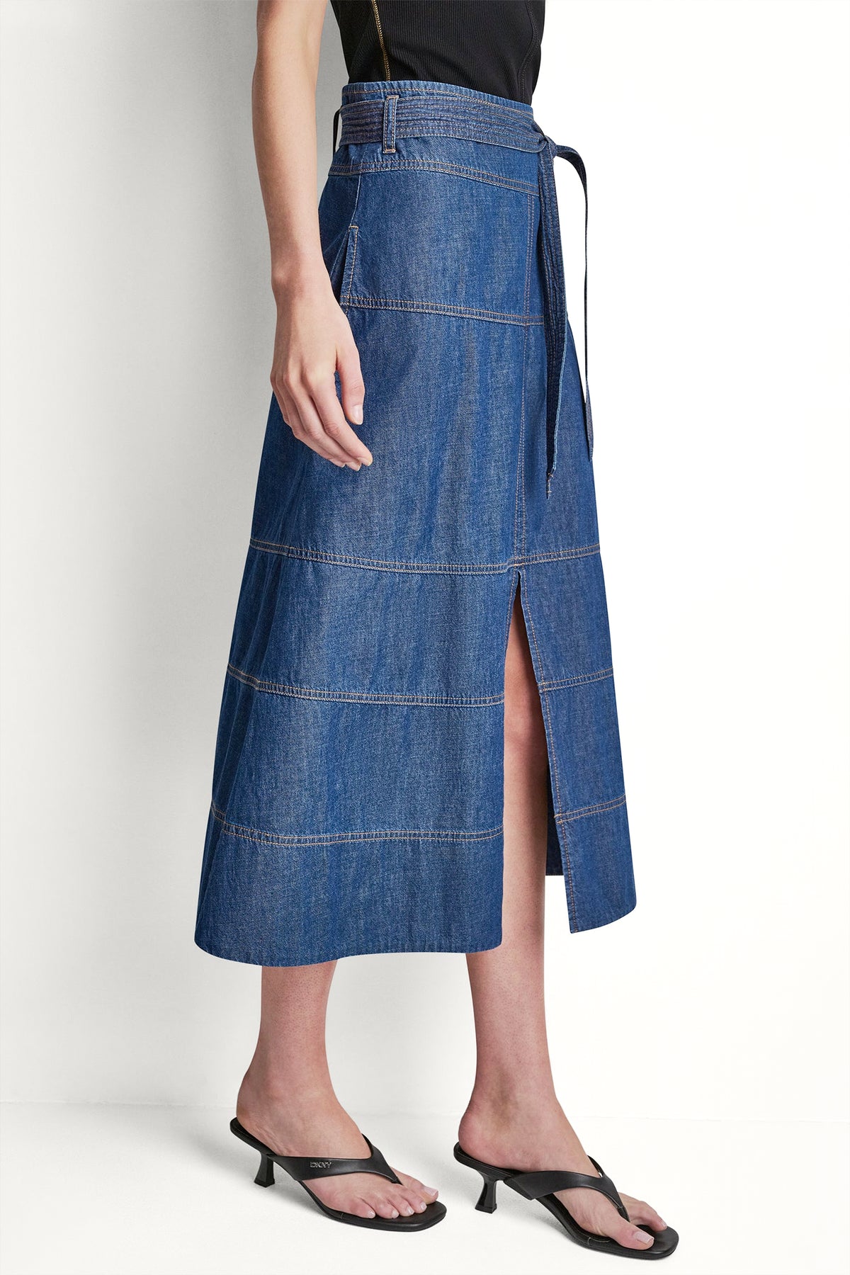 TIE WAIST CONTRAST STITCH SKIRT VIEW 2