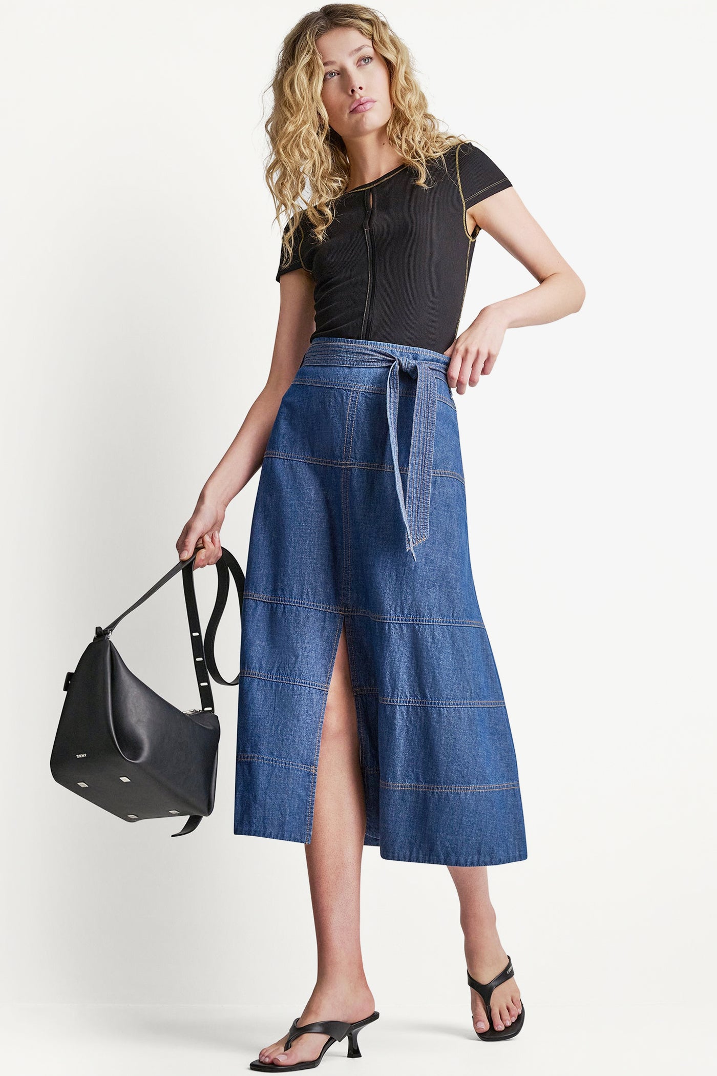 TIE WAIST CONTRAST STITCH SKIRT View 1 | Skirts TIE WAIST CONTRAST STITCH SKIRT View 1 | Skirts