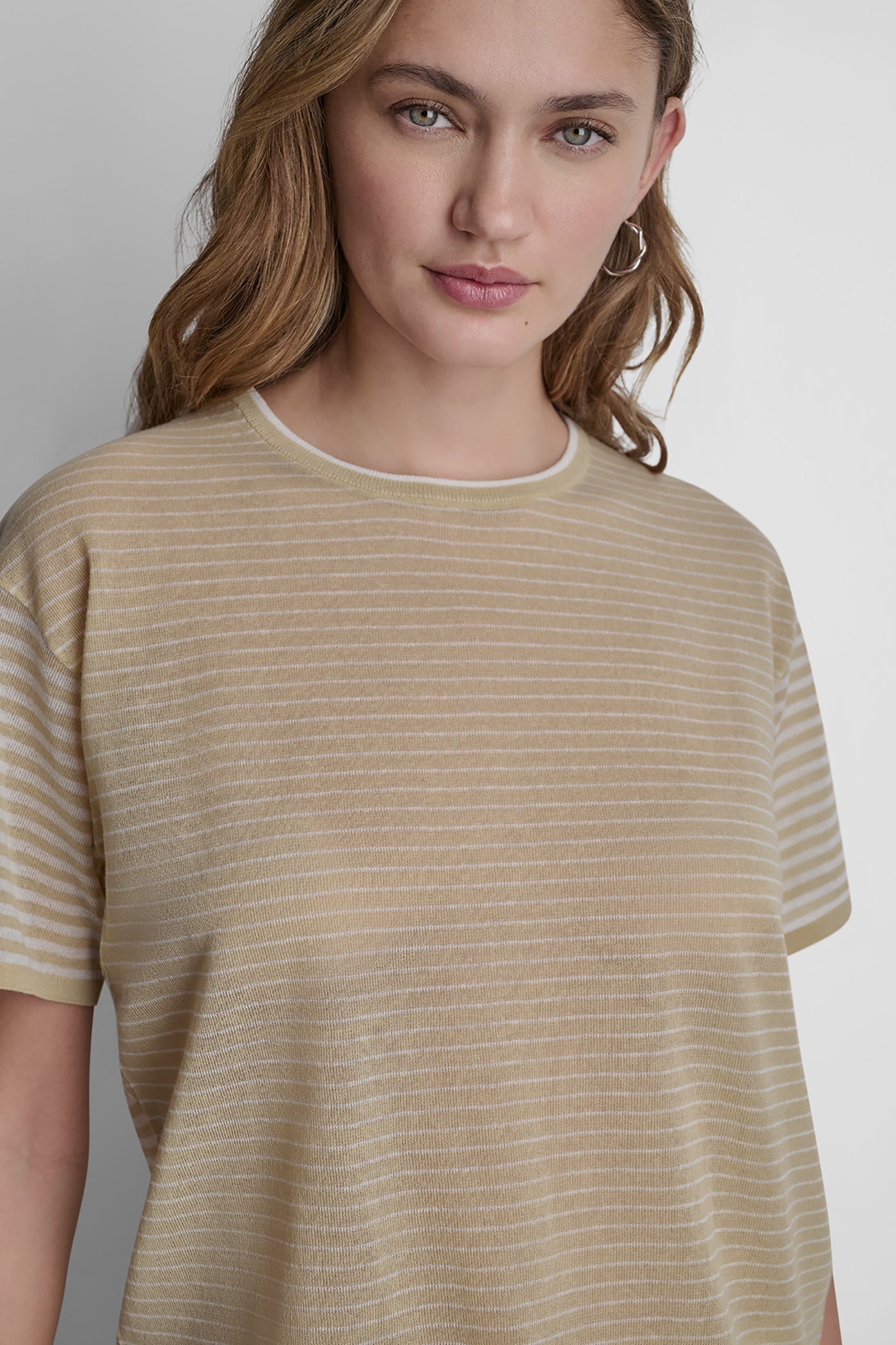 COTTON-BLEND SHORT SLEEVE MIXED STRIPE SWEATER View 2 | Women's Clearance COTTON-BLEND SHORT SLEEVE MIXED STRIPE SWEATER View 2 | Women's Clearance