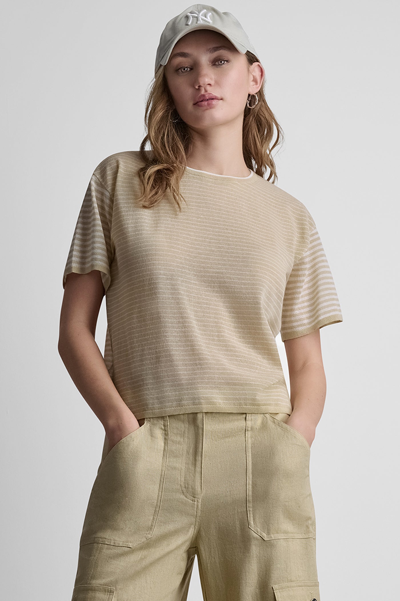 COTTON-BLEND SHORT SLEEVE MIXED STRIPE SWEATER View 1 | Women's Clearance COTTON-BLEND SHORT SLEEVE MIXED STRIPE SWEATER View 1 | Women's Clearance