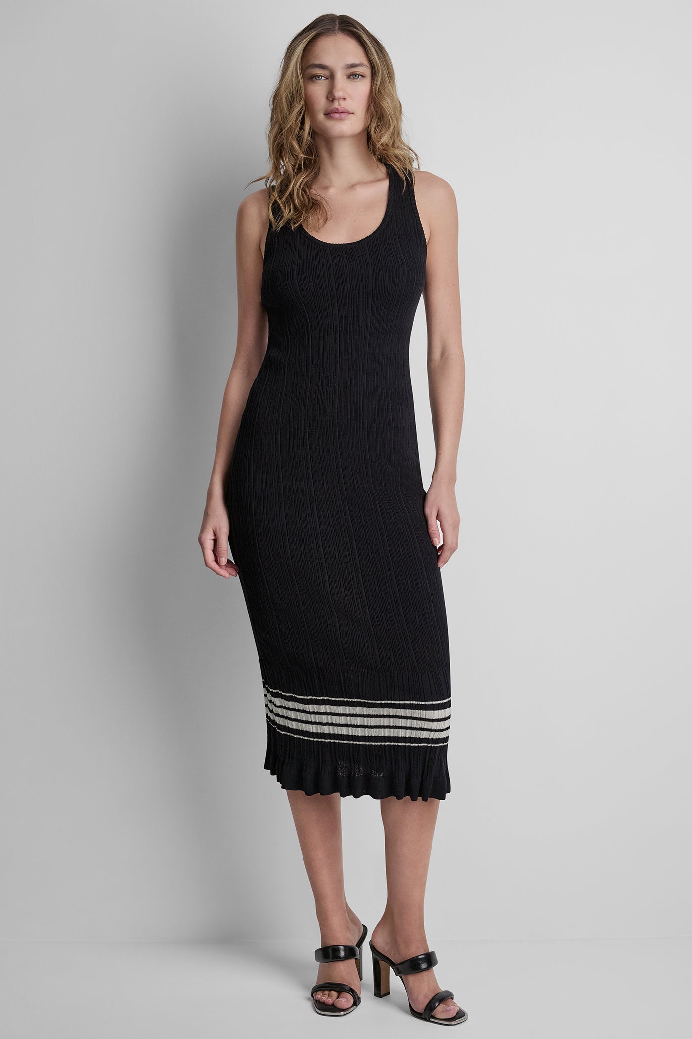 Ribbed Cotton Blend Stripe Midi Sweater Dress | DKNY