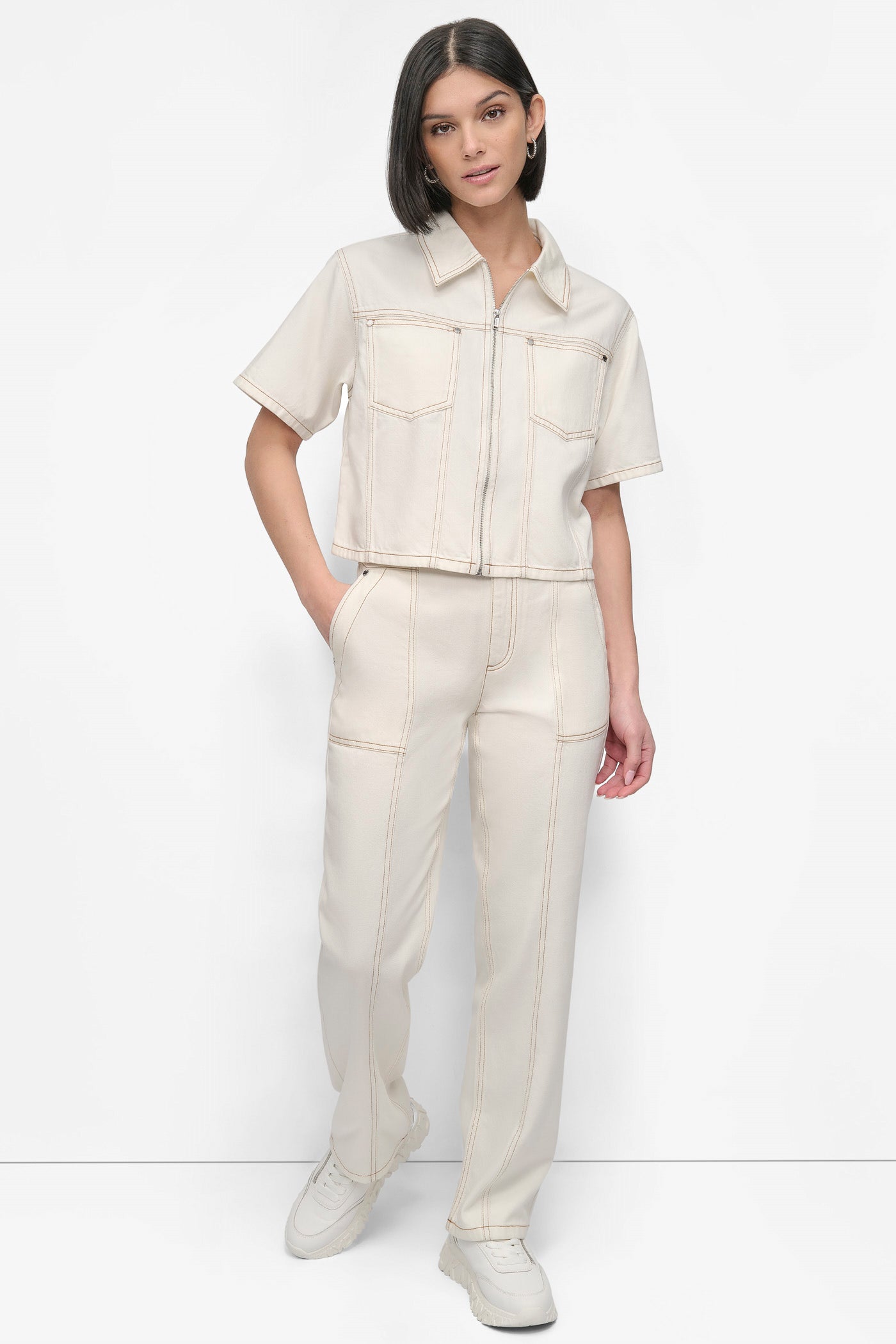 CROPPED ZIP-FRONT DENIM SHIRT VIEW 5 | SELECT STYLES CROPPED ZIP-FRONT DENIM SHIRT VIEW 5 | SELECT STYLES