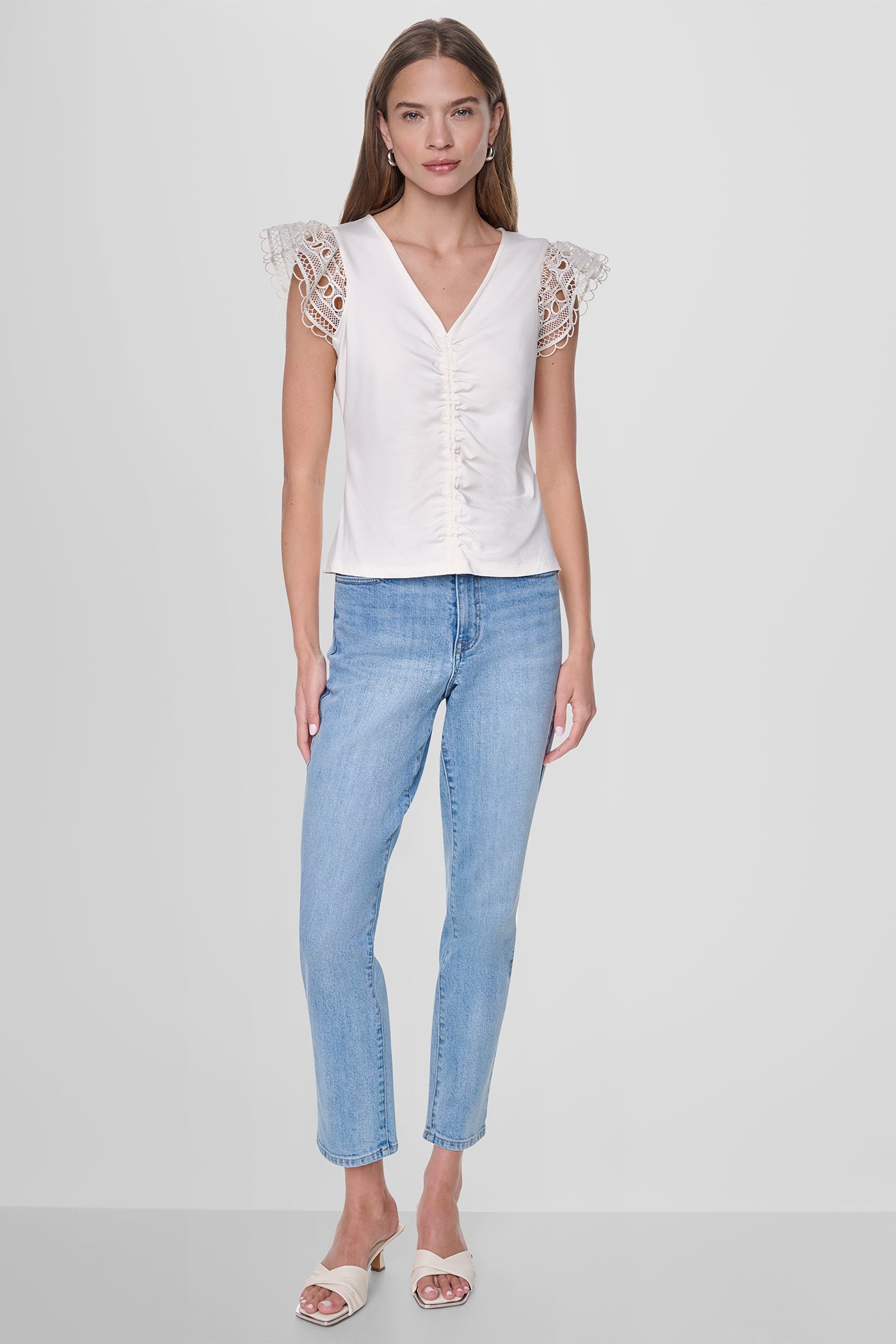 FLUTTER SLEEVE V-NECK TOP View 2 | SALE FLUTTER SLEEVE V-NECK TOP View 2 | SALE