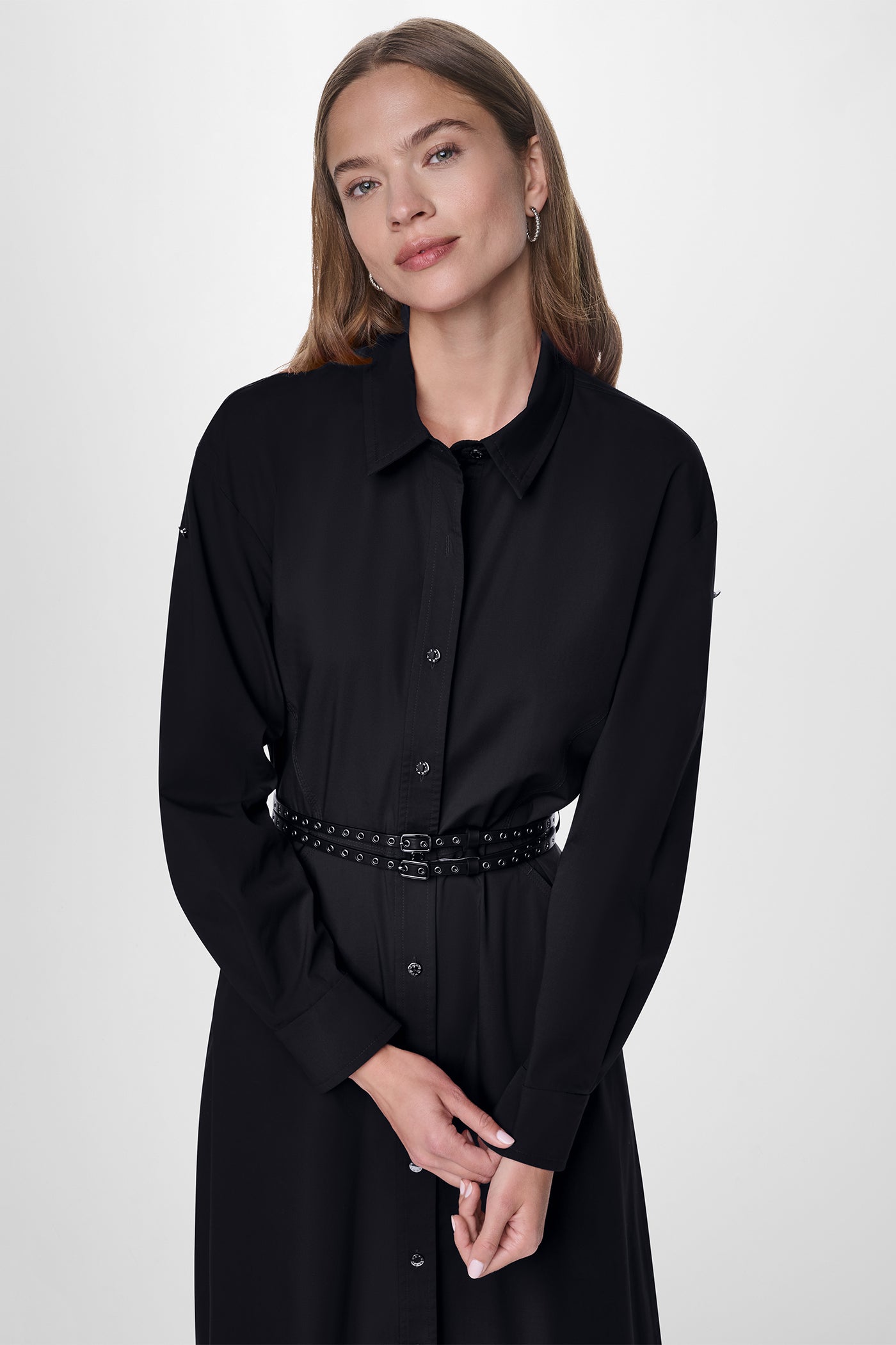 Roll Tab Belted Poplin Dress | DKNY