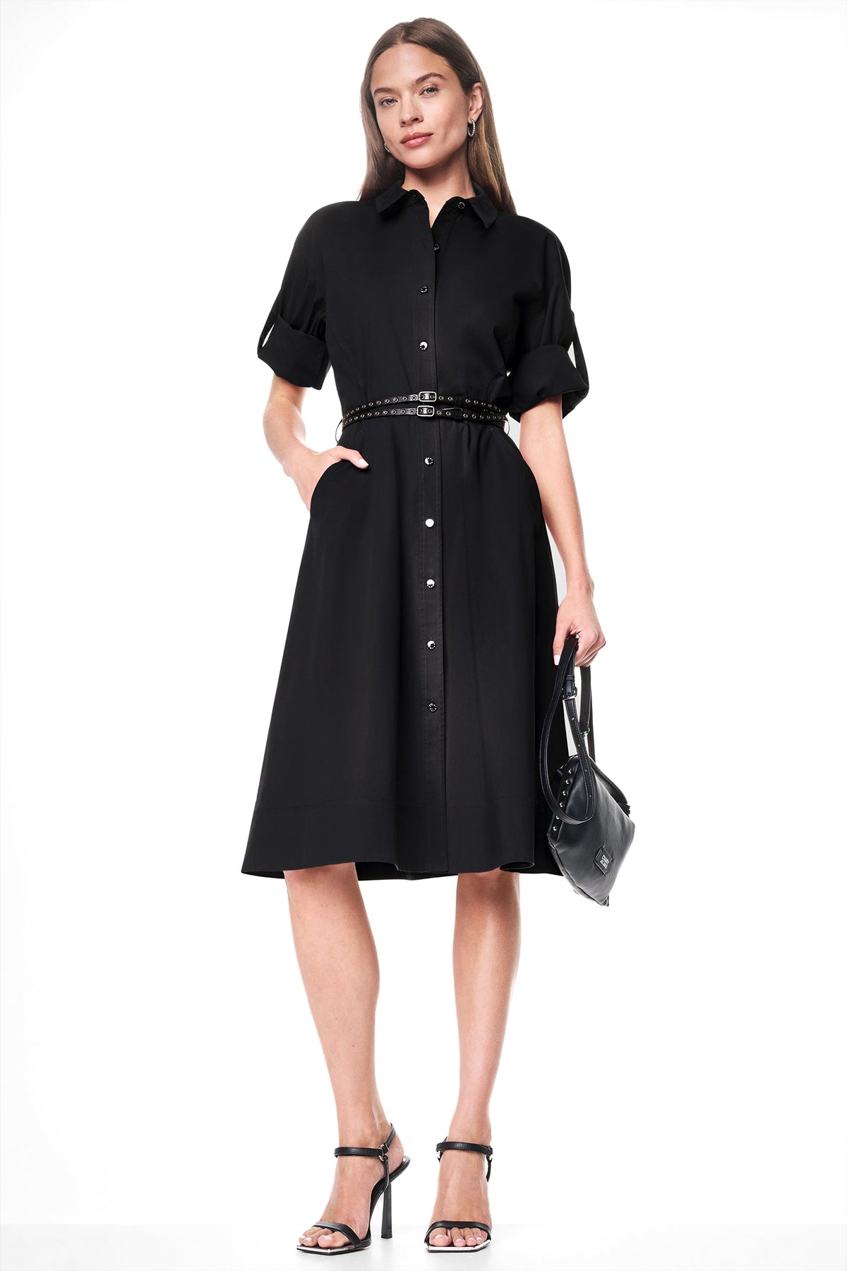 ROLL TAB BELTED POPLIN DRESS View 1 | MIDI DRESSES ROLL TAB BELTED POPLIN DRESS View 1 | MIDI DRESSES