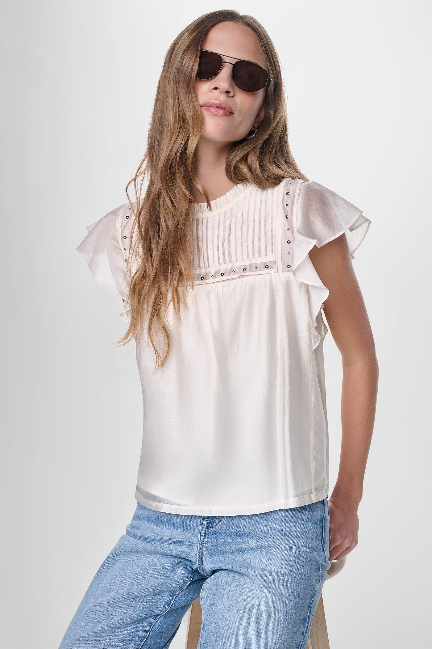 PLEATED STUDDED BLOUSE View 1 | SALE PLEATED STUDDED BLOUSE View 1 | SALE