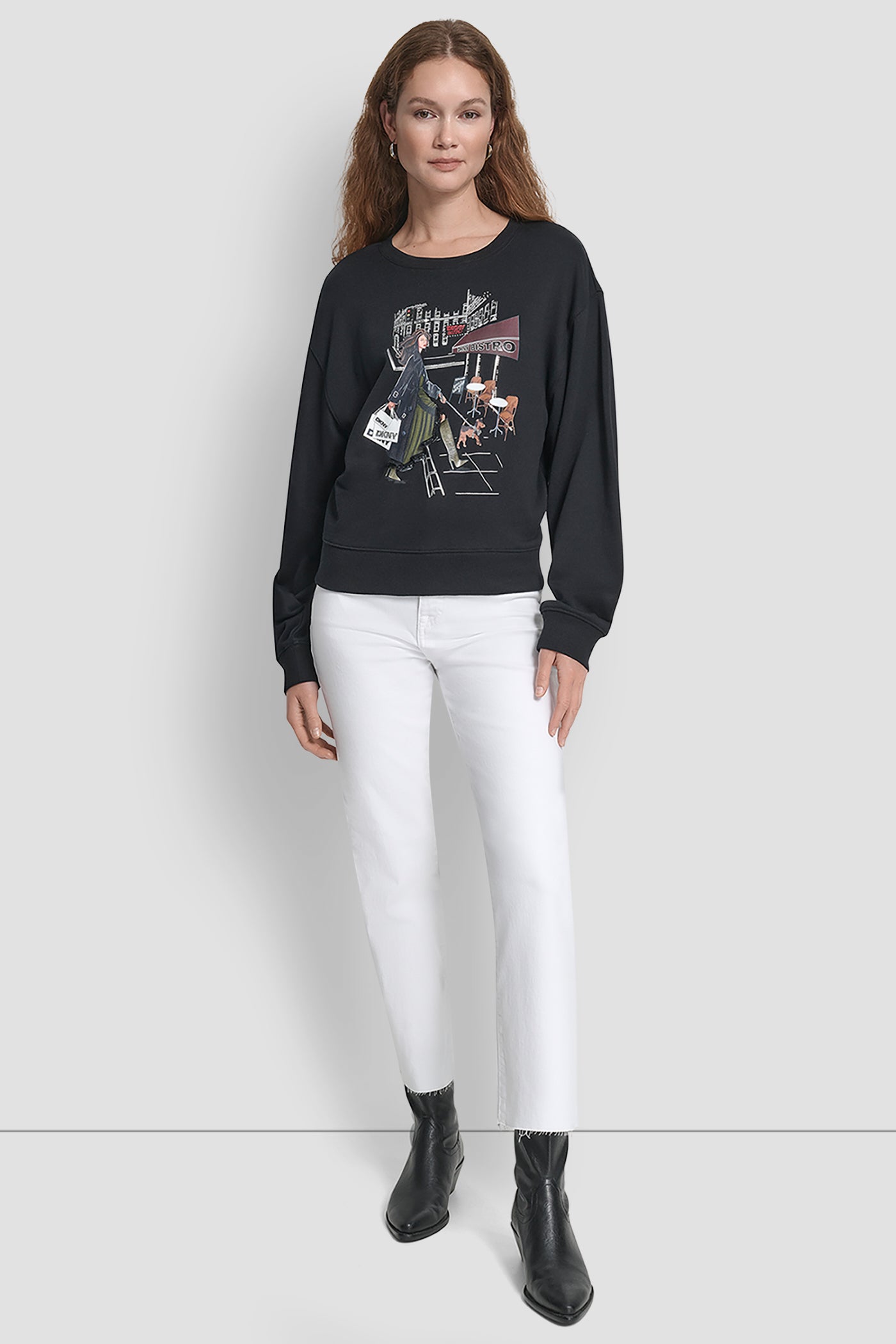 LONG SLEEVE DKNY BISTRO CONVERSATIONAL FRENCH TERRY SHIRT VIEW 5 | WOMEN'S SWEATERS & TOPS LONG SLEEVE DKNY BISTRO CONVERSATIONAL FRENCH TERRY SHIRT VIEW 5 | WOMEN'S SWEATERS & TOPS