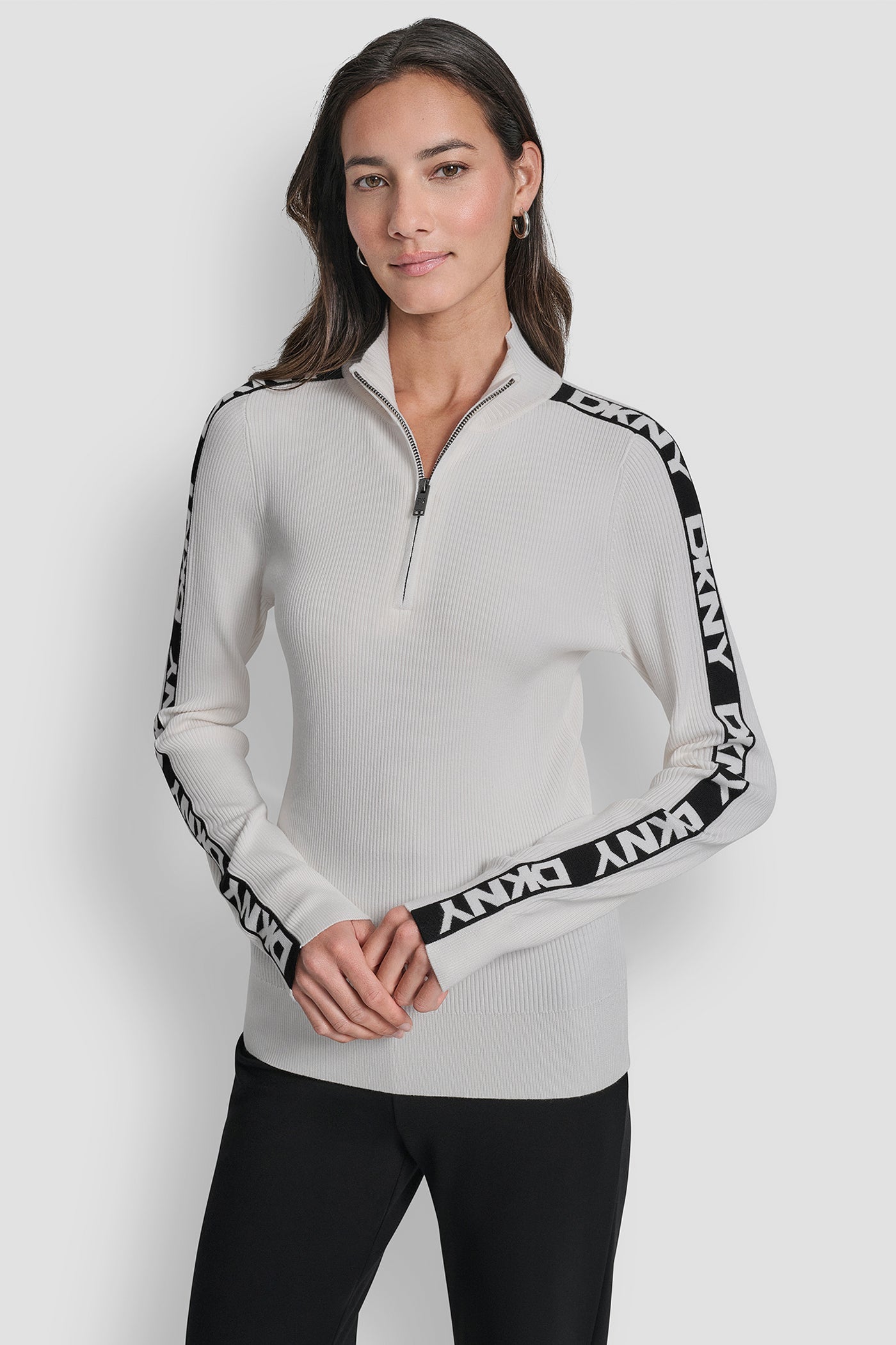 LONG SLEEVE 1/4 ZIP LOGO TAPE SWEATER VIEW 1 | WOMEN'S SWEATERS & TOPS LONG SLEEVE 1/4 ZIP LOGO TAPE SWEATER VIEW 1 | WOMEN'S SWEATERS & TOPS