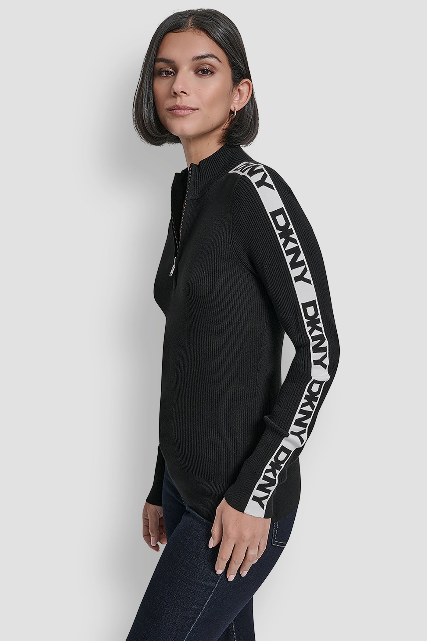 LONG SLEEVE 1/4 ZIP LOGO TAPE SWEATER VIEW 3 | WOMEN'S SWEATERS & TOPS LONG SLEEVE 1/4 ZIP LOGO TAPE SWEATER VIEW 3 | WOMEN'S SWEATERS & TOPS