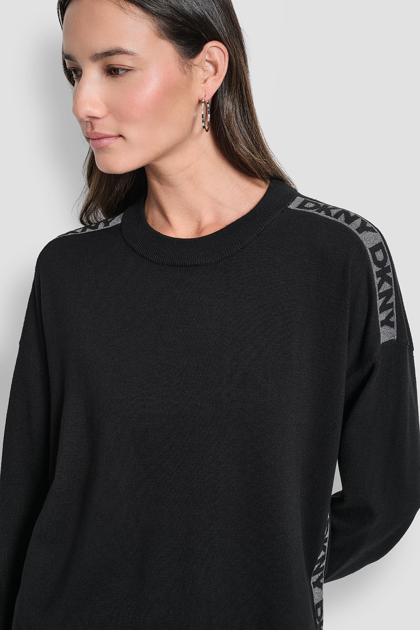 LONG SLEEVE LOGO TAPE LUREX SWEATER VIEW 4 | DKNY Promo LONG SLEEVE LOGO TAPE LUREX SWEATER VIEW 4 | DKNY Promo
