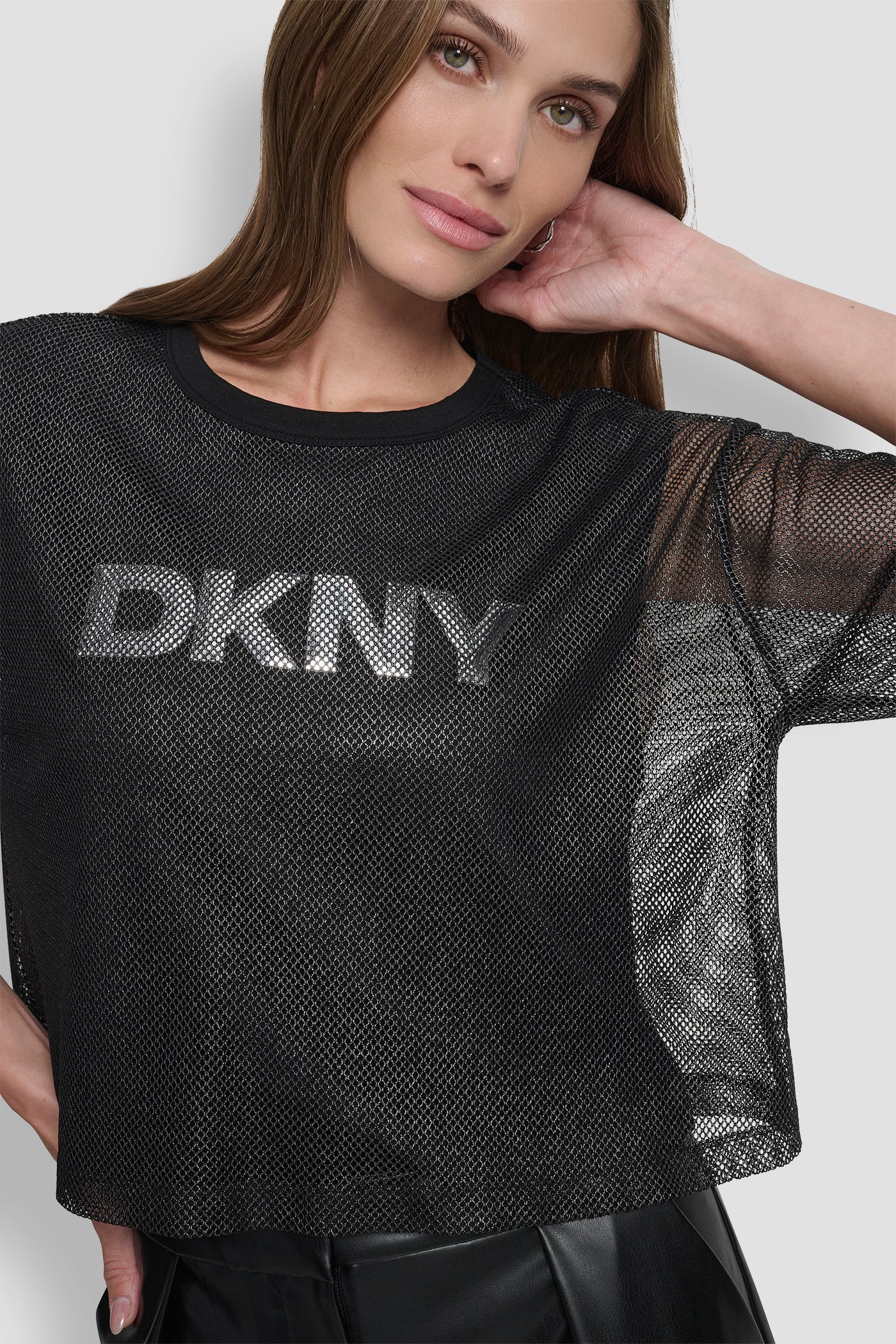 SHORT SLEEVE MESH OVERLAY LOGO KNIT TOP VIEW 5 | WOMEN'S SWEATERS & TOPS SHORT SLEEVE MESH OVERLAY LOGO KNIT TOP VIEW 5 | WOMEN'S SWEATERS & TOPS