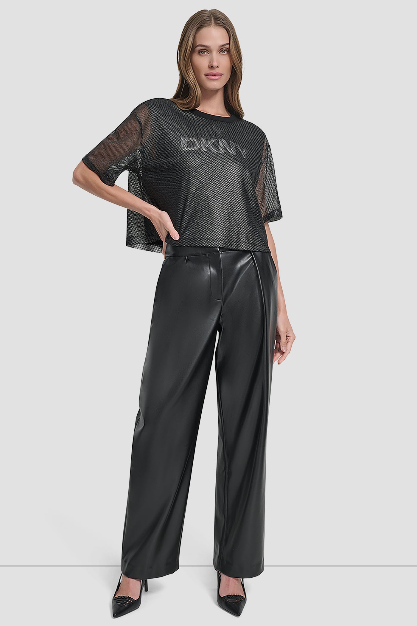 SHORT SLEEVE MESH OVERLAY LOGO KNIT TOP VIEW 6 | WOMEN'S SWEATERS & TOPS SHORT SLEEVE MESH OVERLAY LOGO KNIT TOP VIEW 6 | WOMEN'S SWEATERS & TOPS