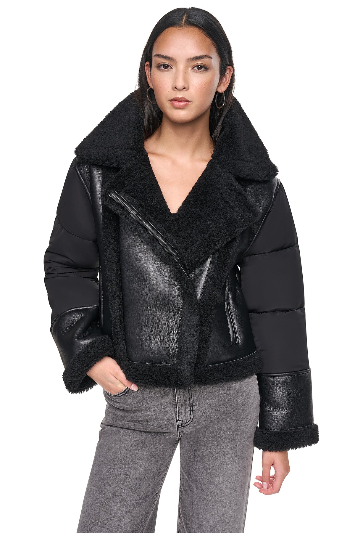 PUFF SLEEVE FAUX SHEARLING JACKET VIEW 2