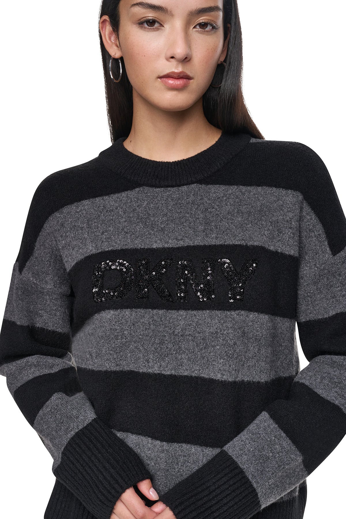 SEQUIN LOGO STRIPE SWEATER View 1 | Under $100 SEQUIN LOGO STRIPE SWEATER View 1 | Under $100