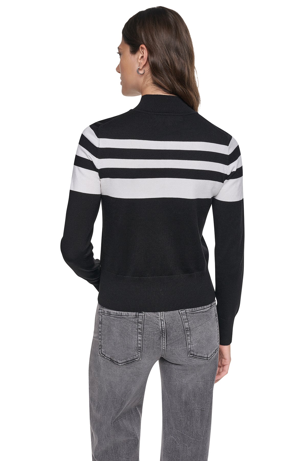 STRIPED MOCK NECK ZIP SWEATER VIEW 2