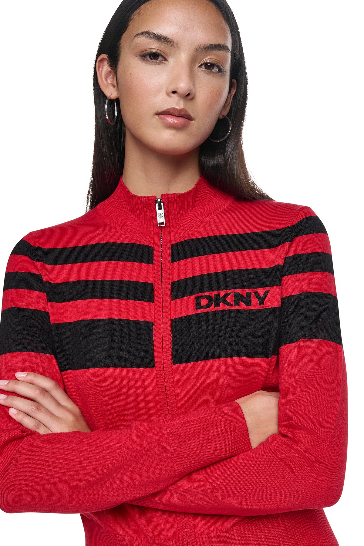 STRIPED MOCK NECK ZIP SWEATER View 1 | New clothing STRIPED MOCK NECK ZIP SWEATER View 1 | New clothing