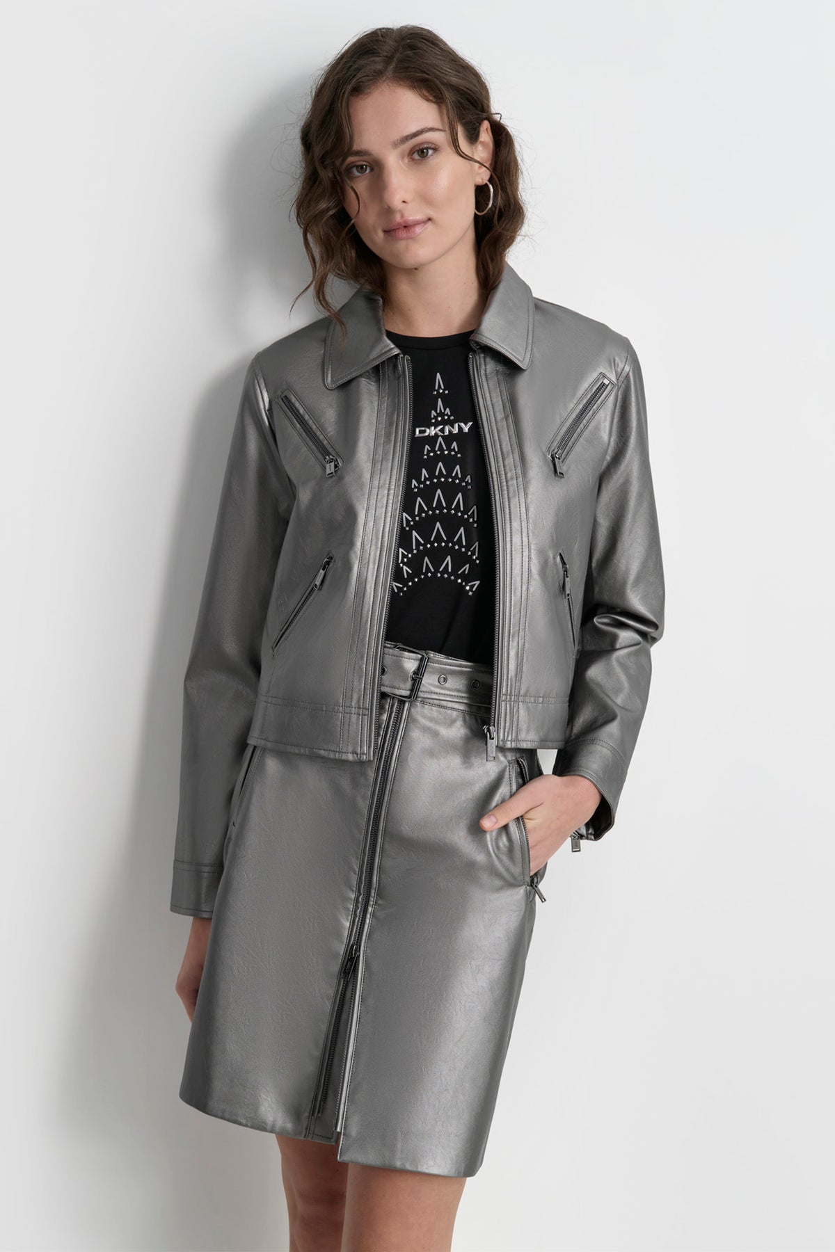 archive DKNY leather 折り曲げれ car coat y2k