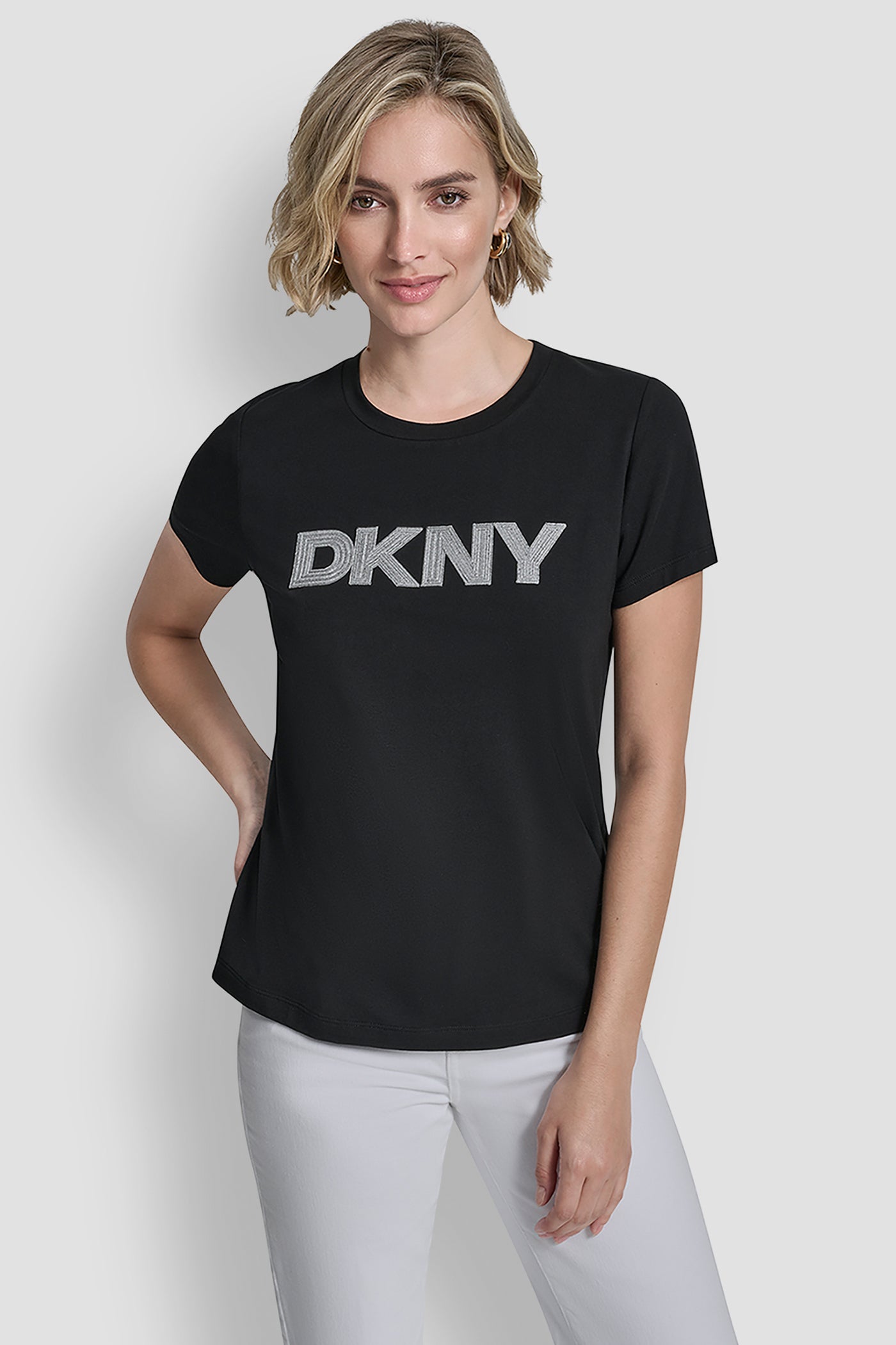 METALLIC LOGO EMBROIDERED TEE View 1 | Women's Clearance METALLIC LOGO EMBROIDERED TEE View 1 | Women's Clearance