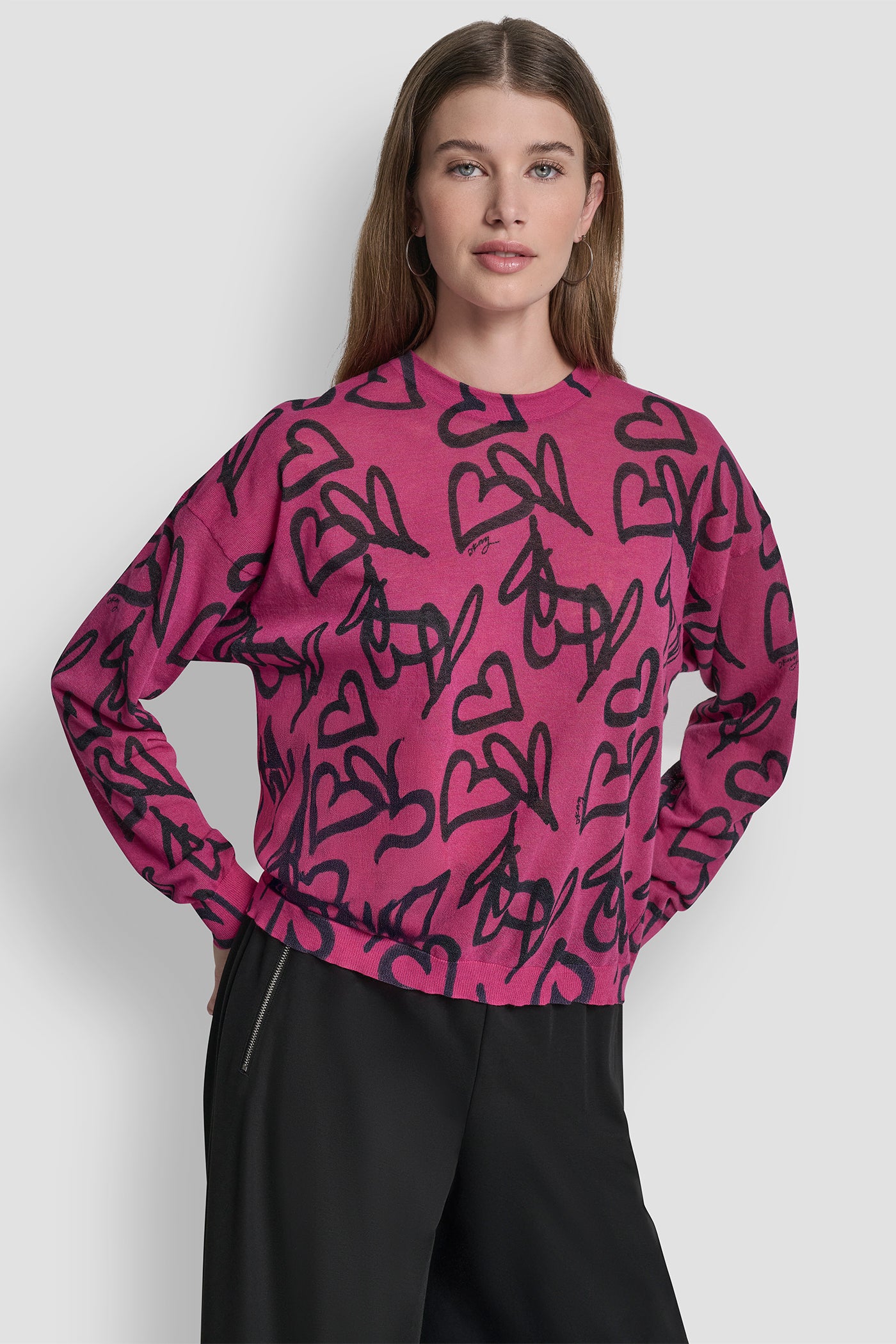 COTTON-BLEND GRAFFITI HEART SWEATER View 2 | Women's Clearance COTTON-BLEND GRAFFITI HEART SWEATER View 2 | Women's Clearance