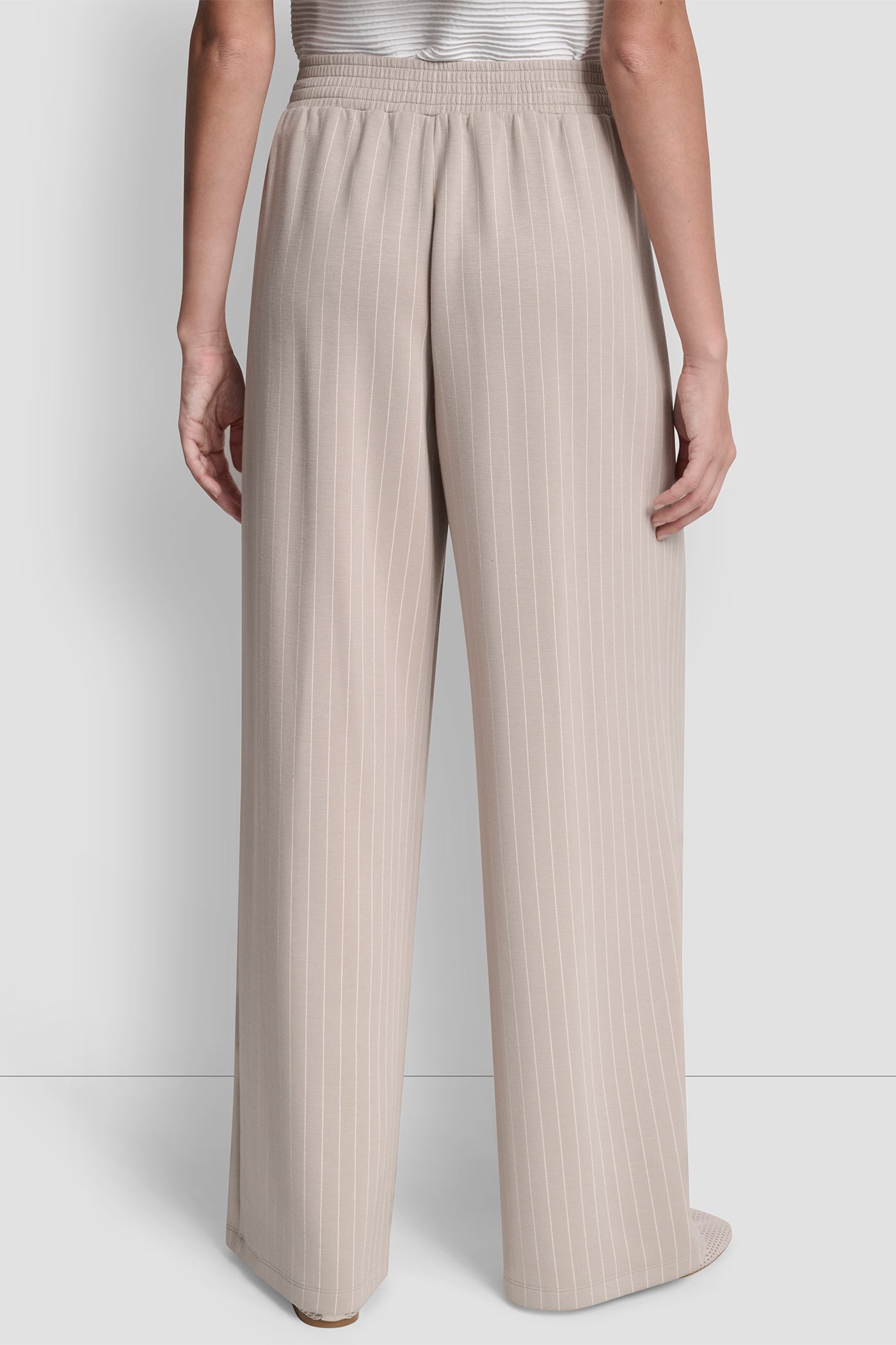 Pinstriped Pleated Straight Leg Pull On Pant | DKNY