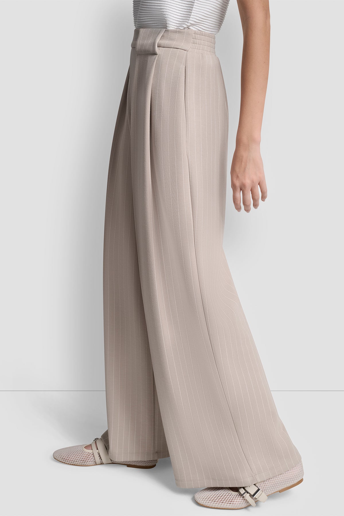 PINSTRIPED PLEATED STRAIGHT-LEG PULL-ON PANT VIEW 2