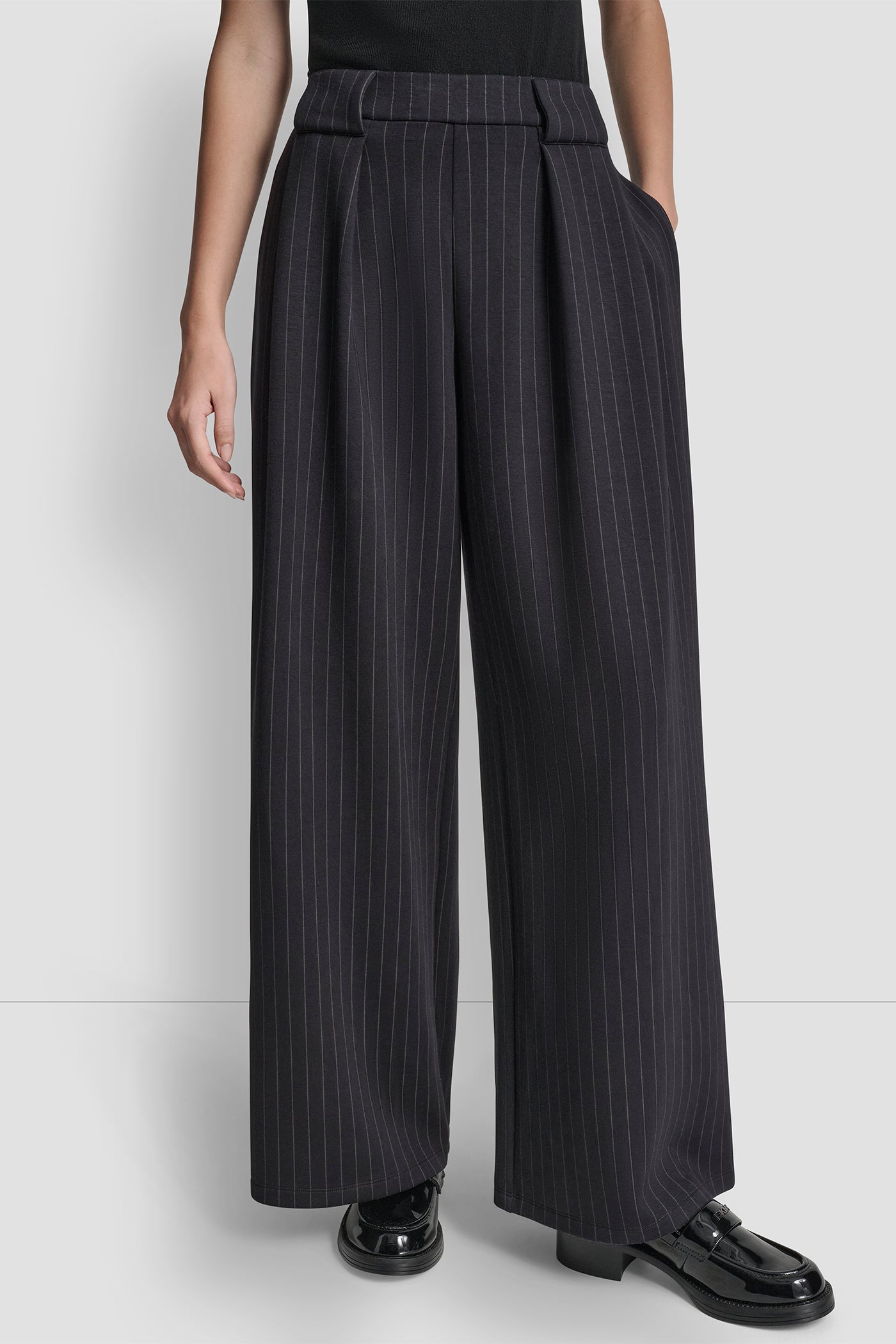 PINSTRIPED PLEATED STRAIGHT-LEG PULL-ON PANT View 2 | Pants & Denim PINSTRIPED PLEATED STRAIGHT-LEG PULL-ON PANT View 2 | Pants & Denim