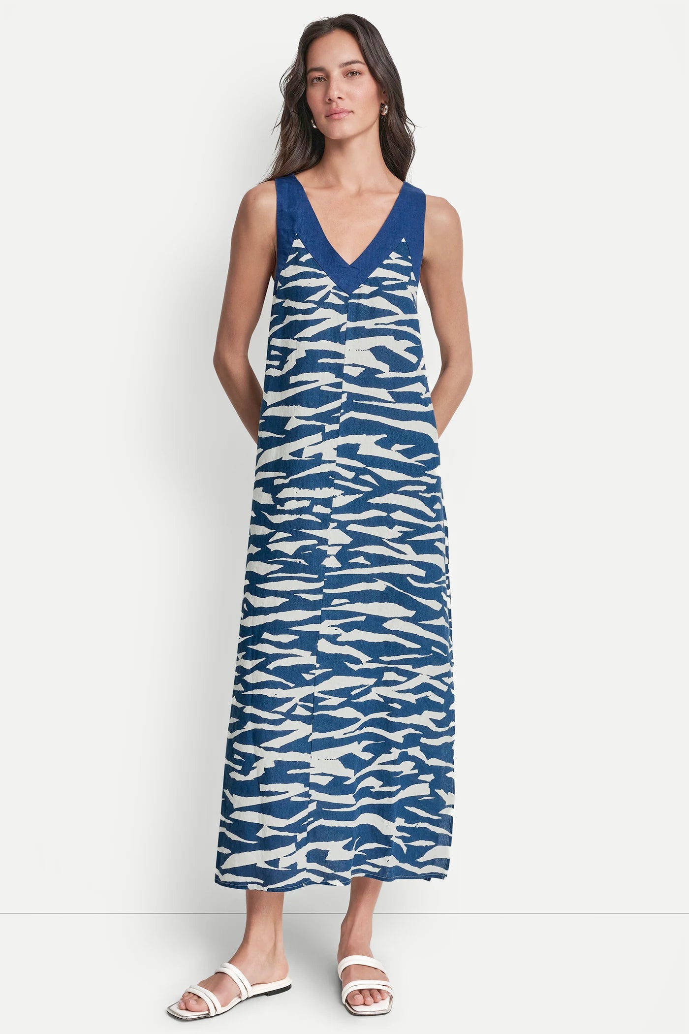 LINEN SLEEVELESS COLOR-BLOCK MIDI DRESS VIEW 4 | Women's Clearance LINEN SLEEVELESS COLOR-BLOCK MIDI DRESS VIEW 4 | Women's Clearance