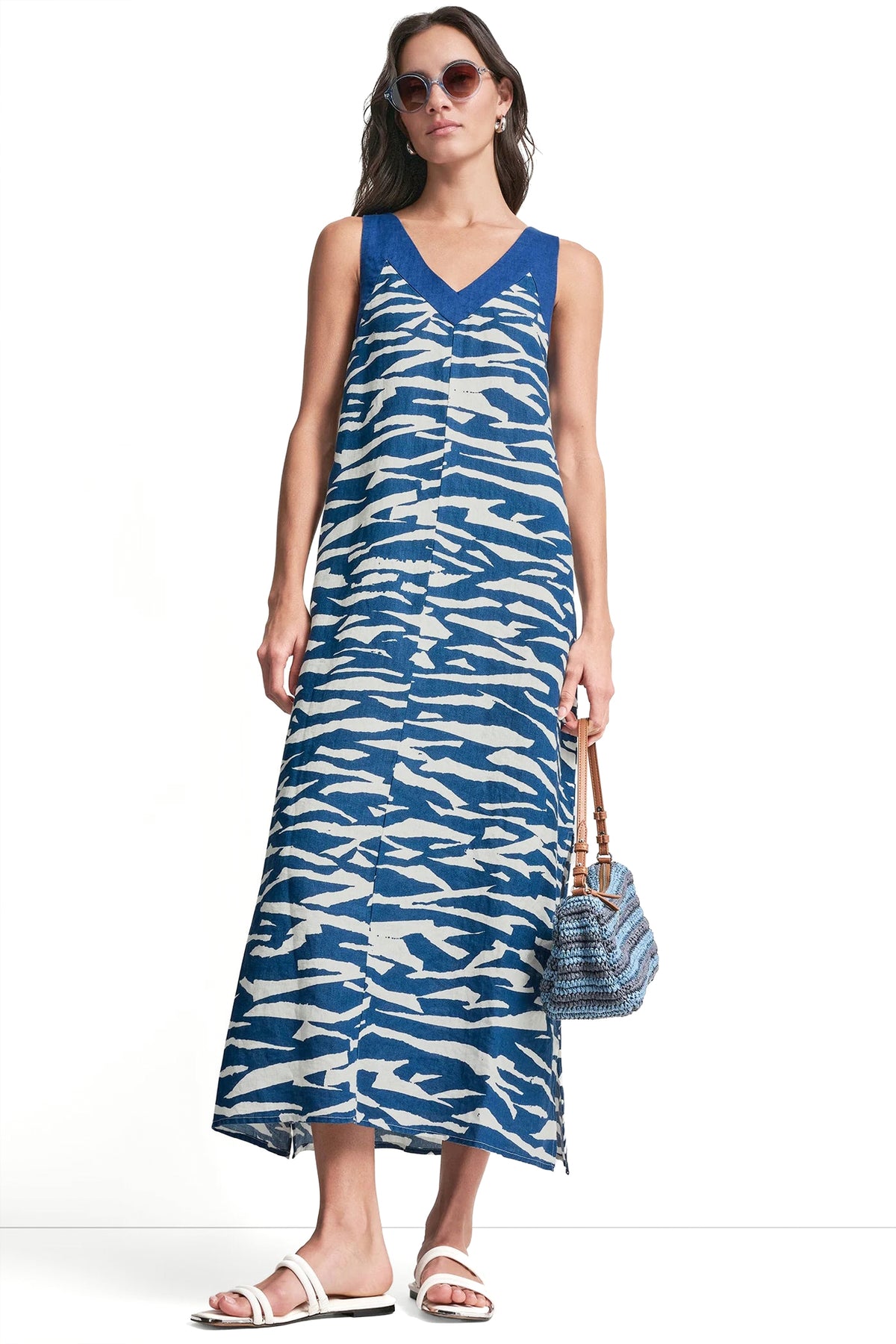 LINEN SLEEVELESS COLOR-BLOCK MIDI DRESS View 1 | Dresses Under $100 LINEN SLEEVELESS COLOR-BLOCK MIDI DRESS View 1 | Dresses Under $100