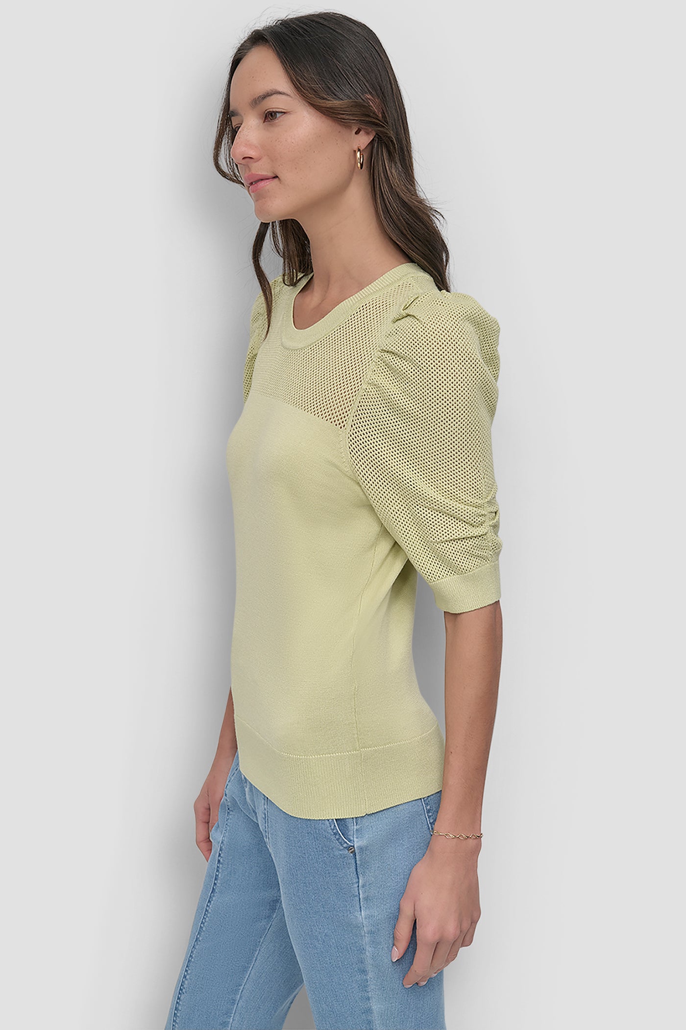 Short Sleeve Crewneck Twist Sleeve Sweater | DKNY