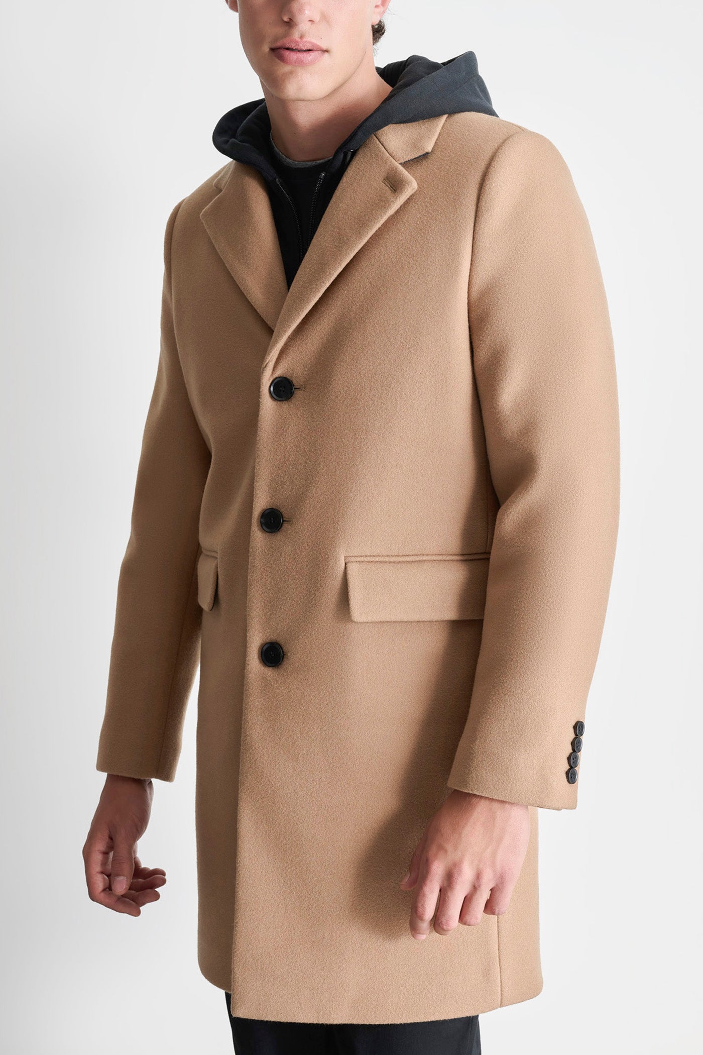 FAUX WOOL COAT WITH HOODED BIB VIEW 1 | MENS NEW ARRIVALS FAUX WOOL COAT WITH HOODED BIB VIEW 1 | MENS NEW ARRIVALS
